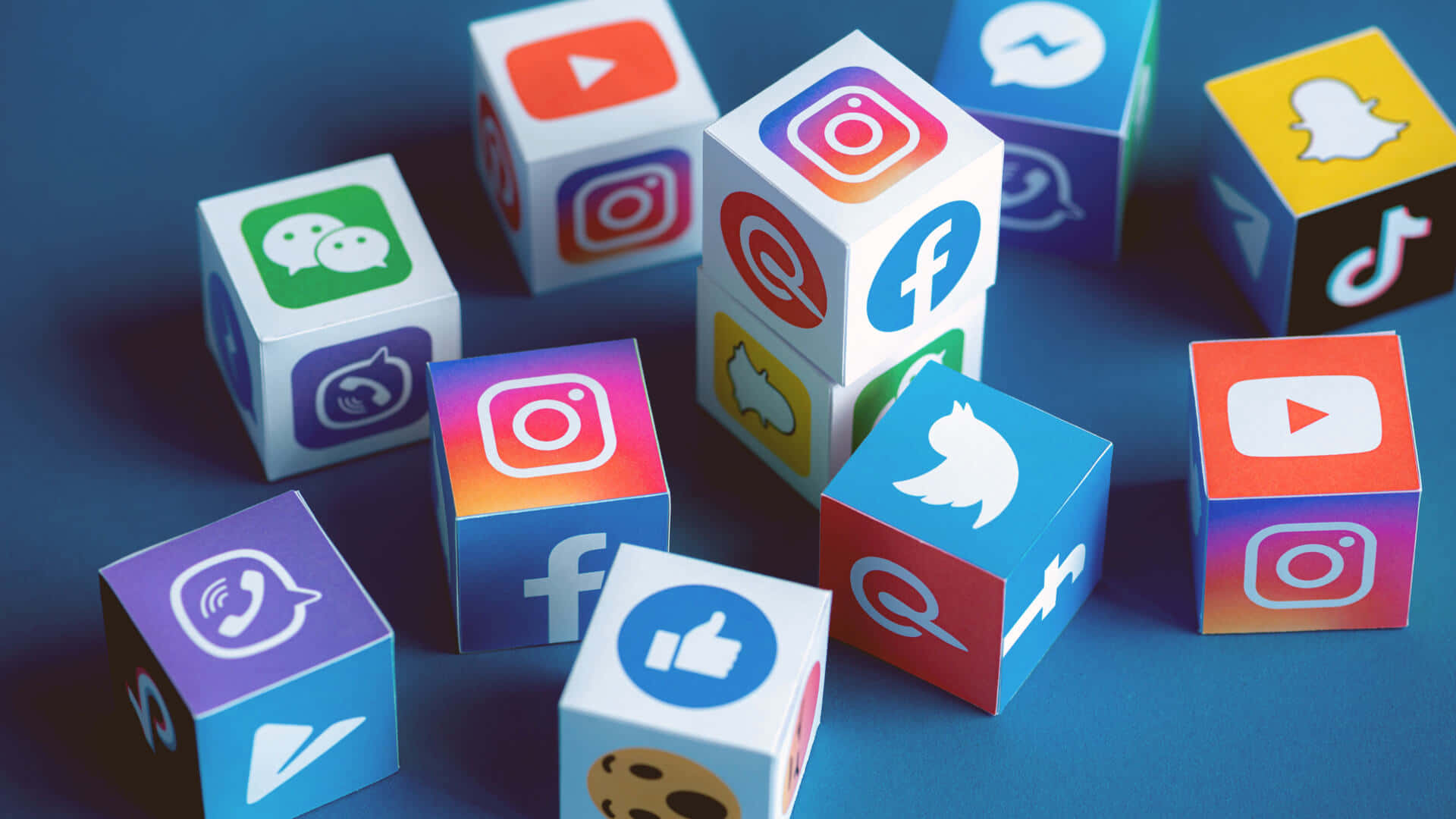 Social Media Apps Cubes, colorful cubes, social media logos, Full HD Desktop Wallpaper