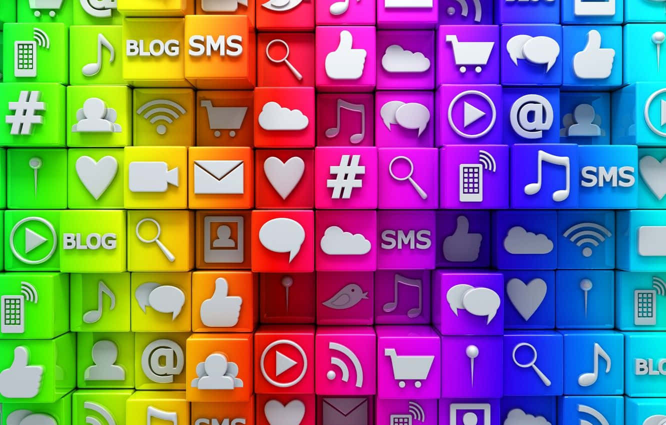3d cubes, rainbow hues, social media icons, HD Desktop Wallpaper