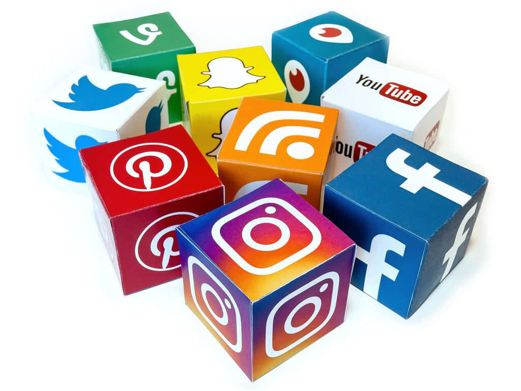 Social Media Icons Cubes, colorful cubes, social media logos, SD Desktop Wallpaper