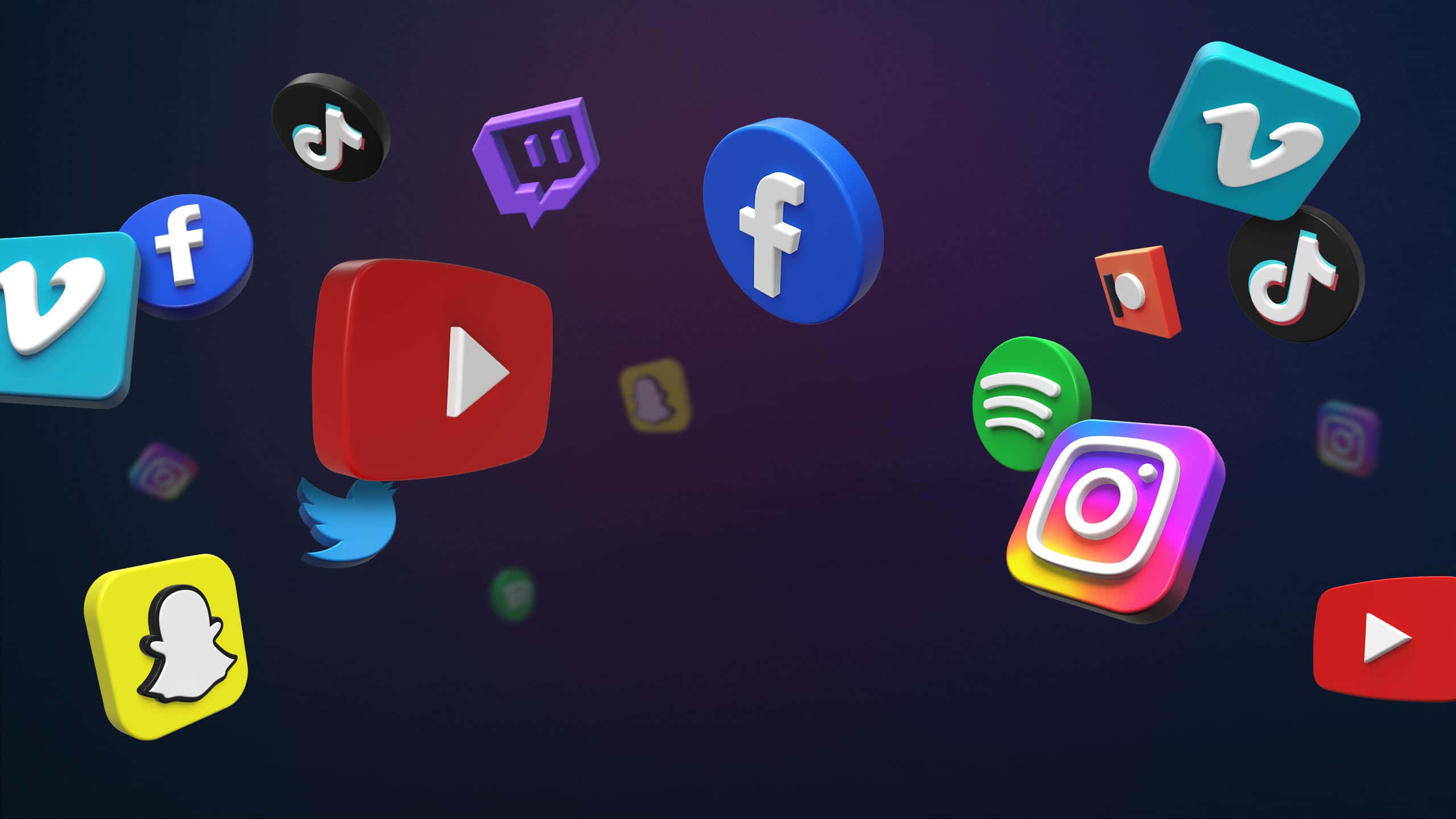 Social Media Icons, 3d, glow, 2K Desktop Wallpaper