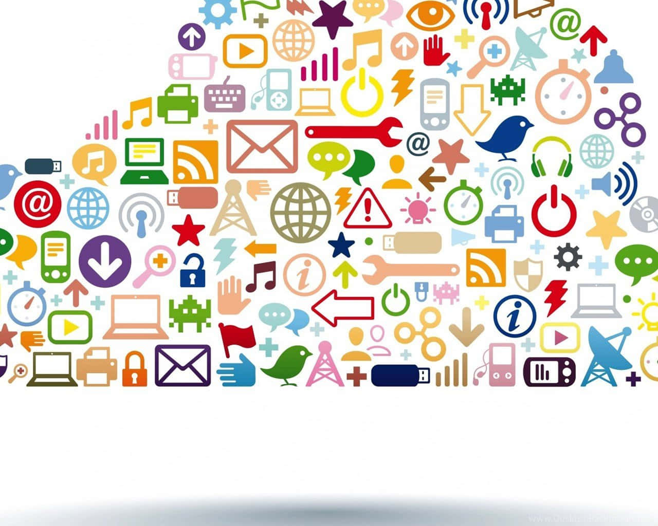 social media icons, vibrant cloud shape, colorful digital icons, HD Desktop Wallpaper
