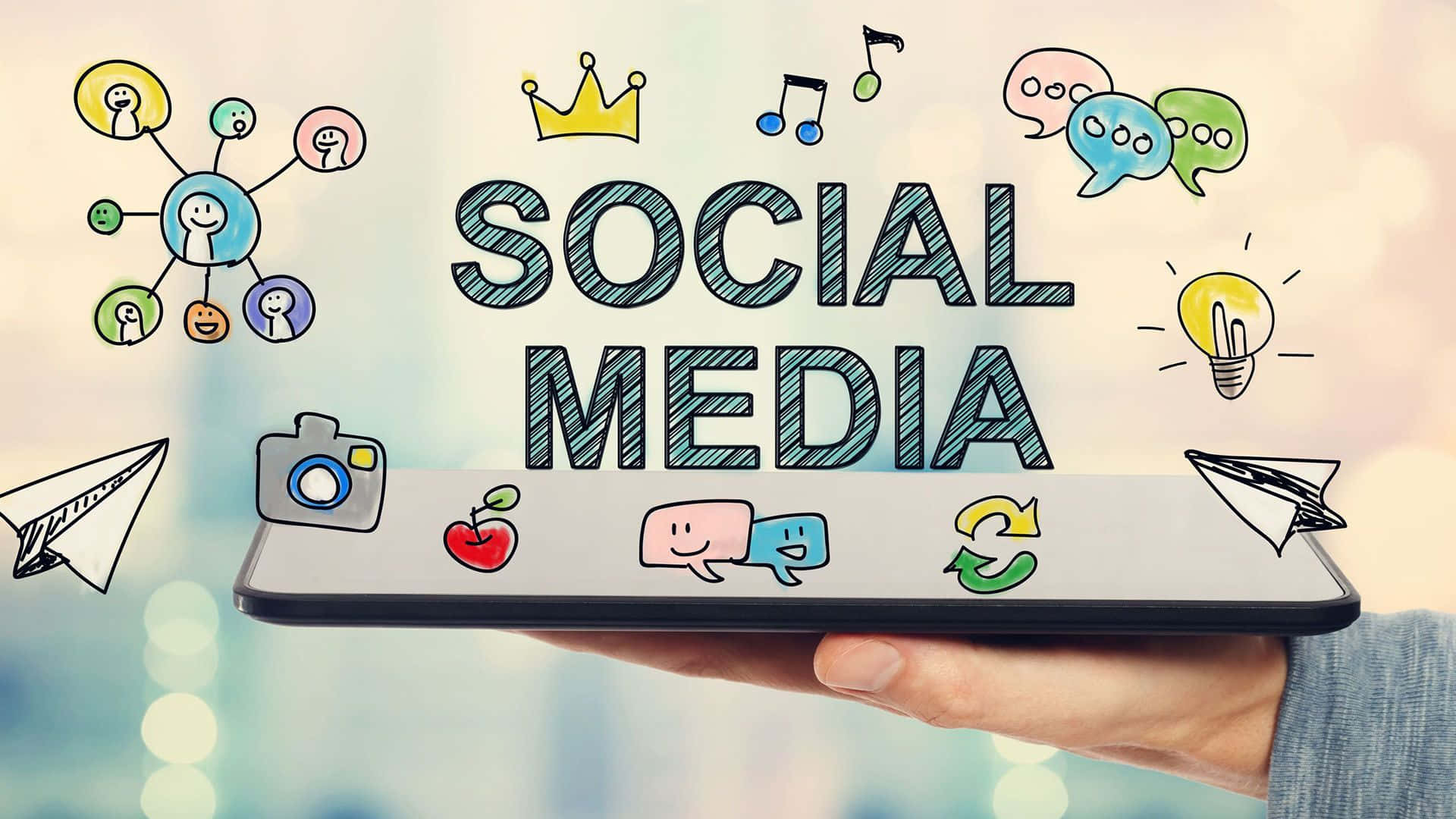 social media apps, smartphone, doodle icons, Full HD Desktop Wallpaper