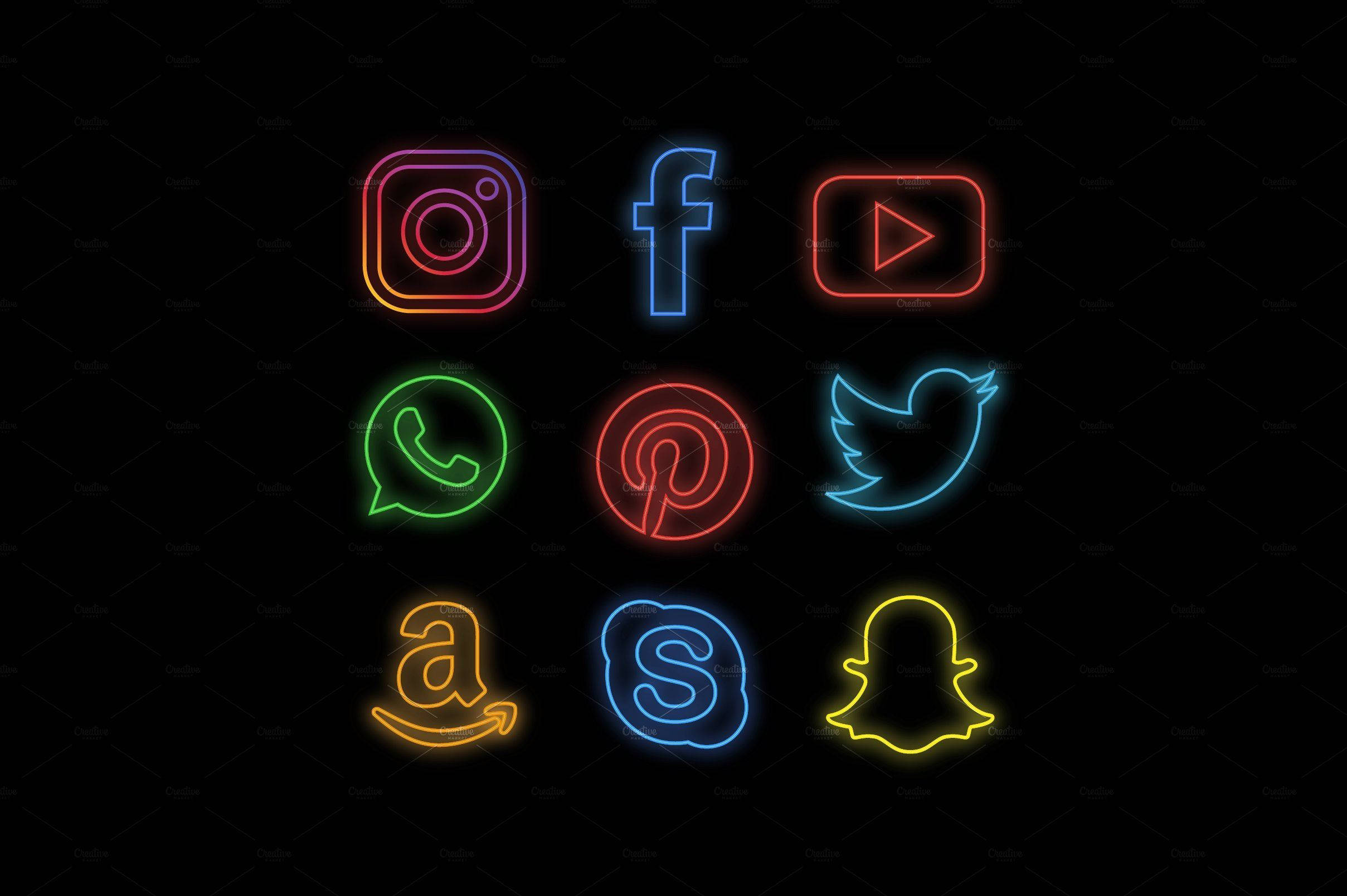 minimalist social media logo, black, neon outlines, Full HD Desktop Wallpaper