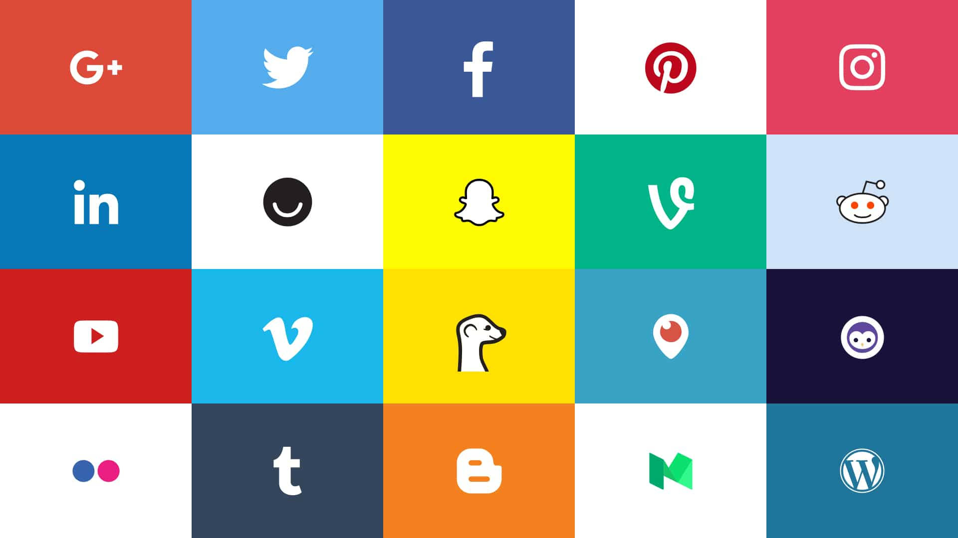 social media icons, colorful tiles, grid, Full HD Desktop Wallpaper