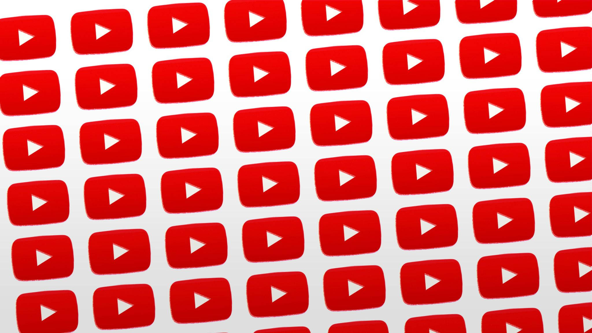 red YouTube play buttons, light gray background, 2048x1152, Full HD Desktop Wallpaper
