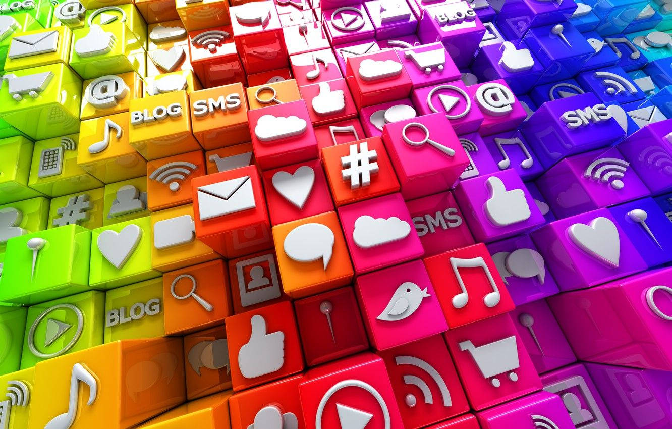 Social Network, 3d cubes, rainbow colors, HD Desktop Wallpaper