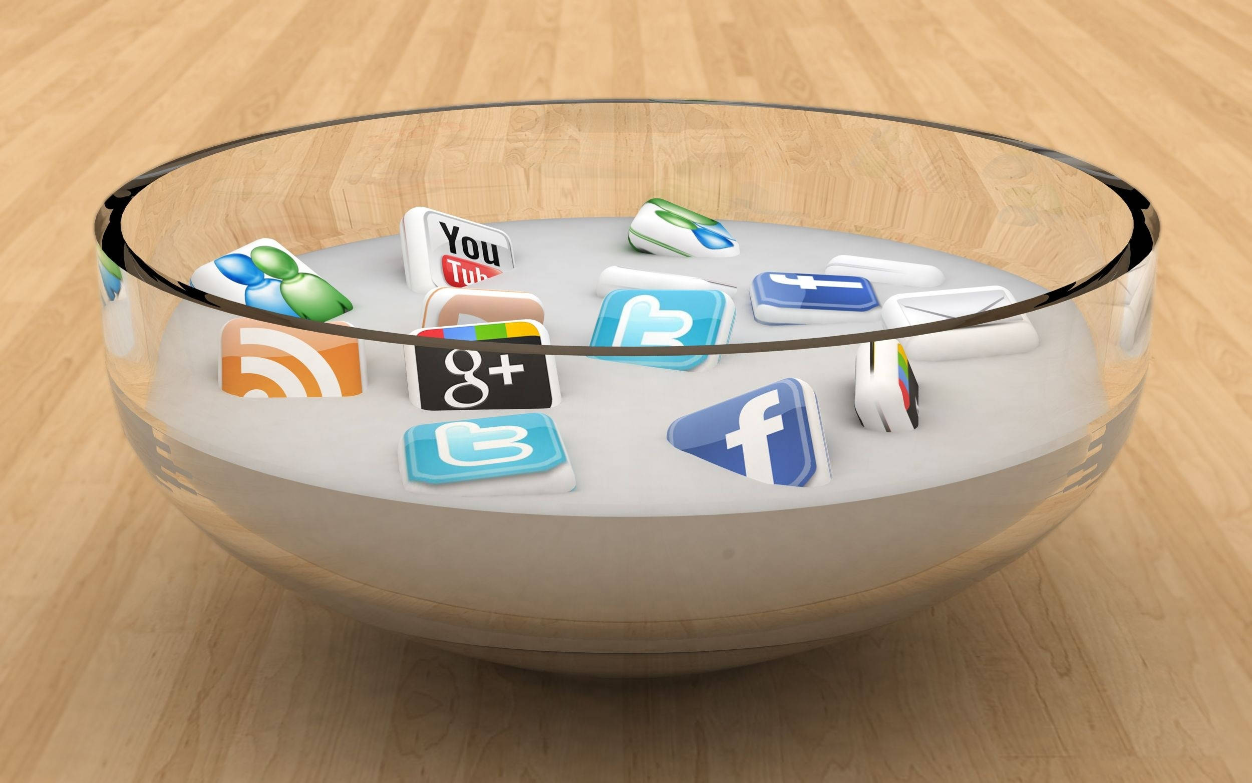 bowl, social network apps, clear glass bowl, Full HD Desktop Wallpaper