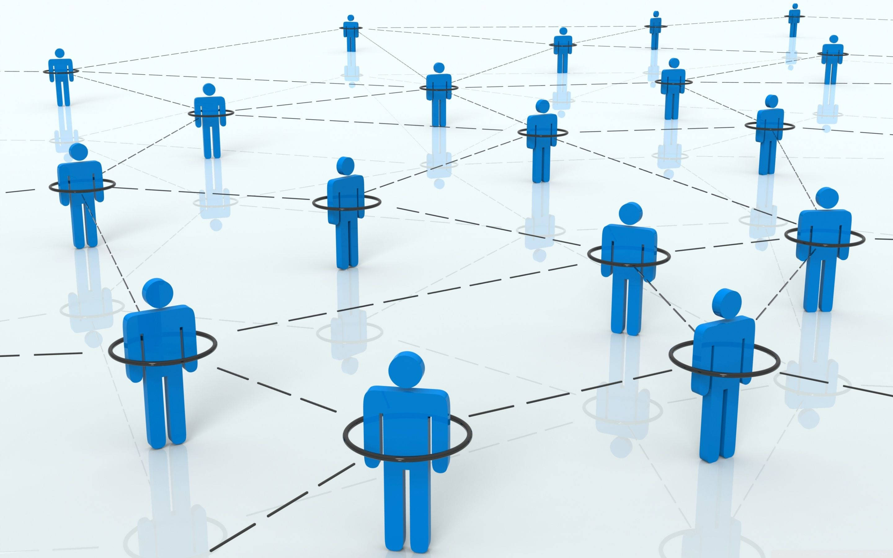 Social Network, blue 3d figures, reflective white floor, 2K Desktop Wallpaper