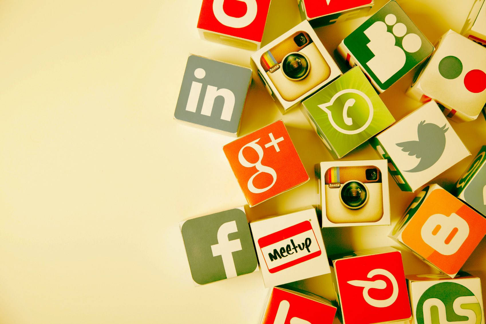 3D Boxes, social media app icons, colorful, HD Desktop Wallpaper