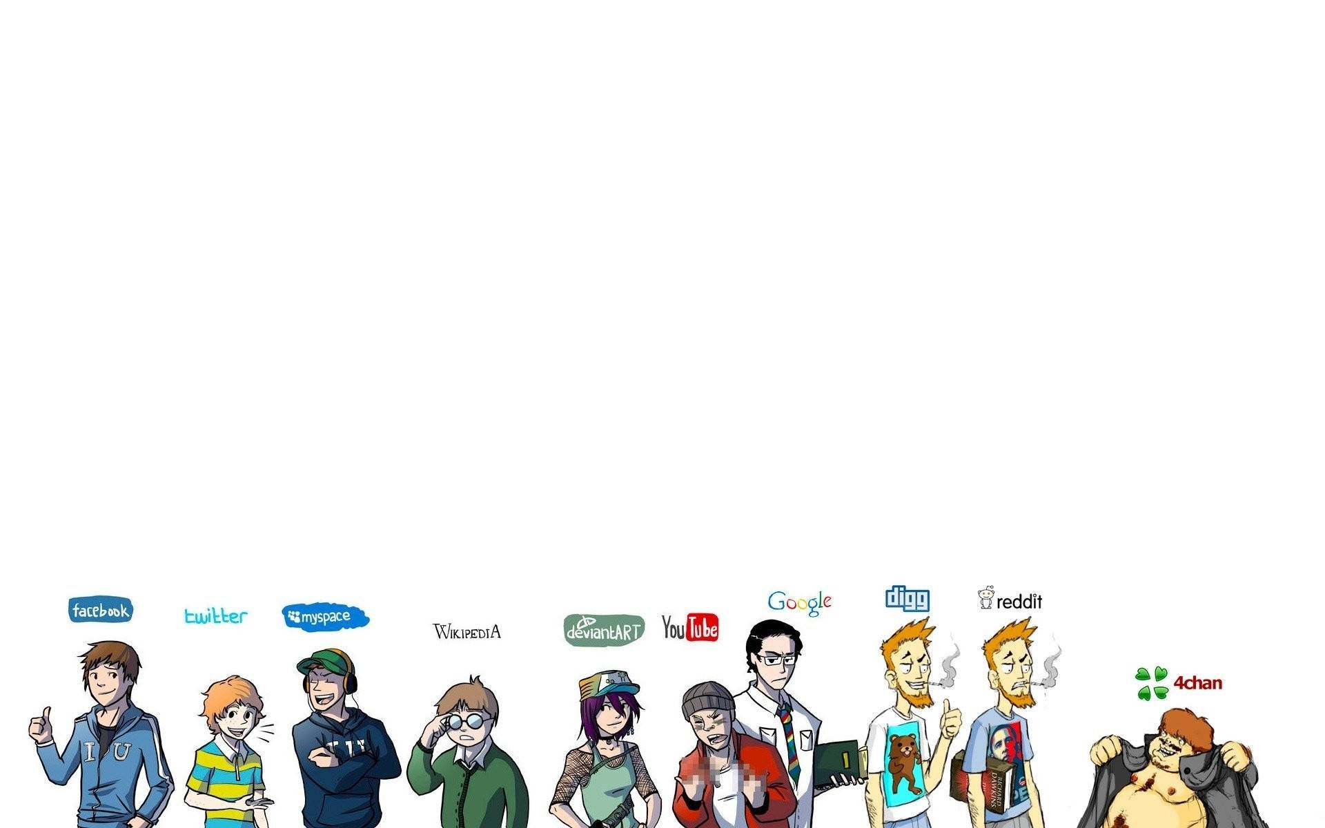 Social Network, cartoon characters, early internet platforms, Full HD Desktop Wallpaper
