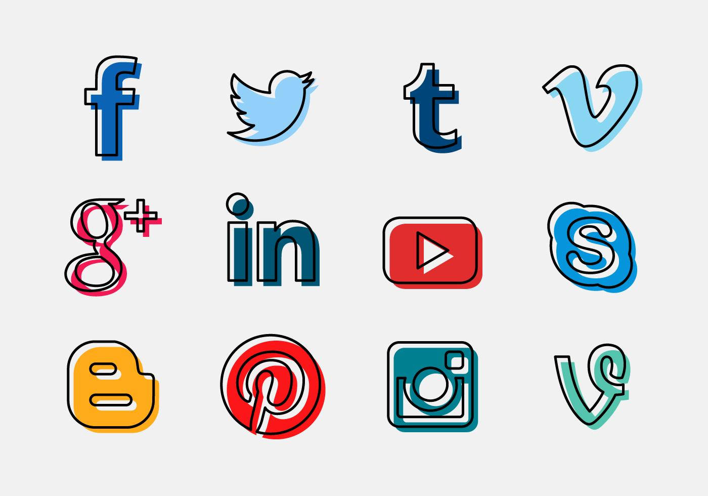 social media icons, light gray background, bold outlines, HD Desktop Wallpaper