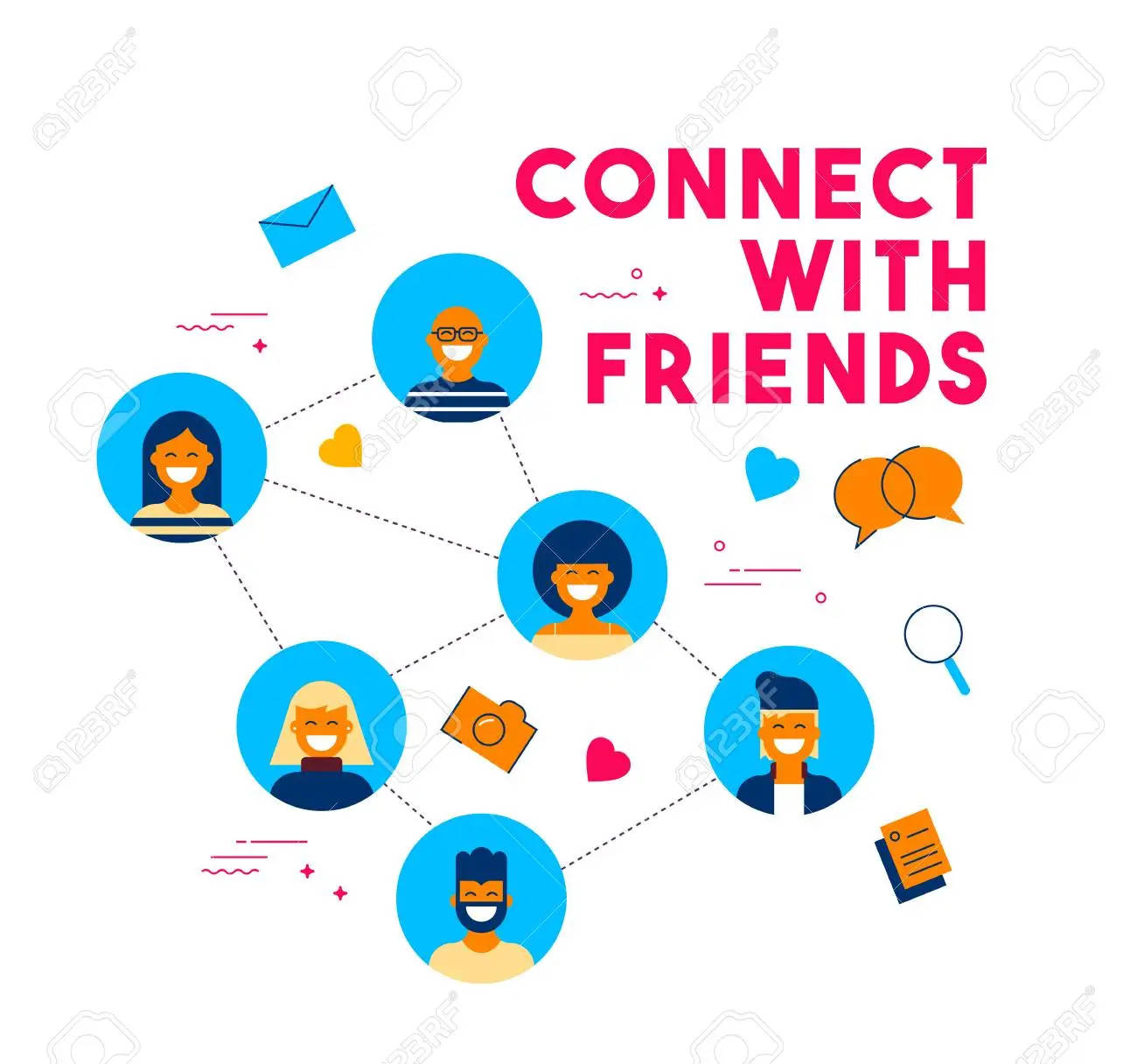 CONNECT WITH FRIENDS, dotted lines, hearts, HD Desktop Wallpaper