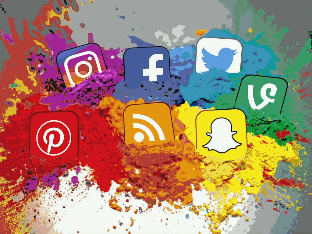 Social Network, color splash, vibrant paint splatters, SD Desktop Wallpaper