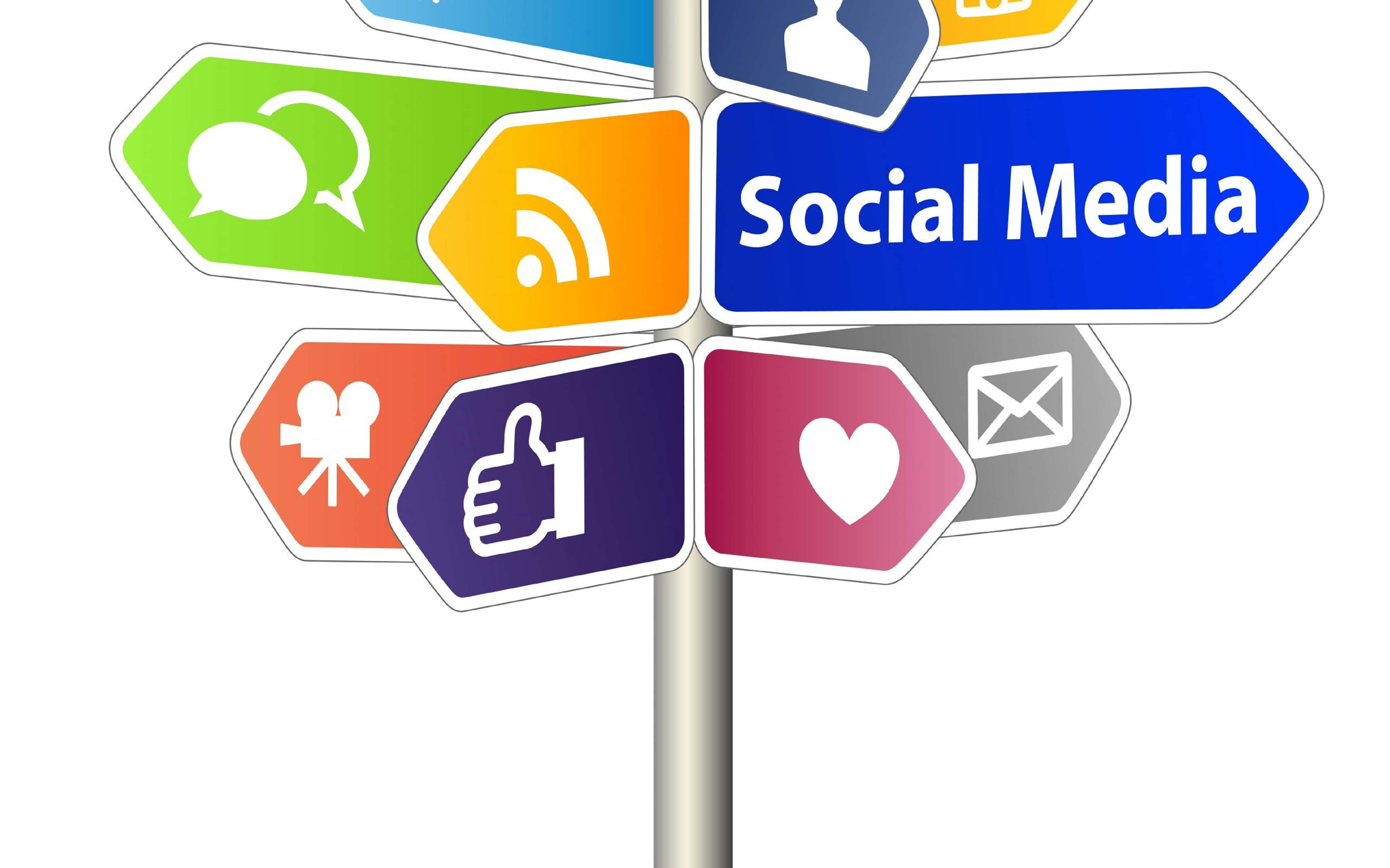 social media icons, directional signpost, white background, 4K Desktop Wallpaper