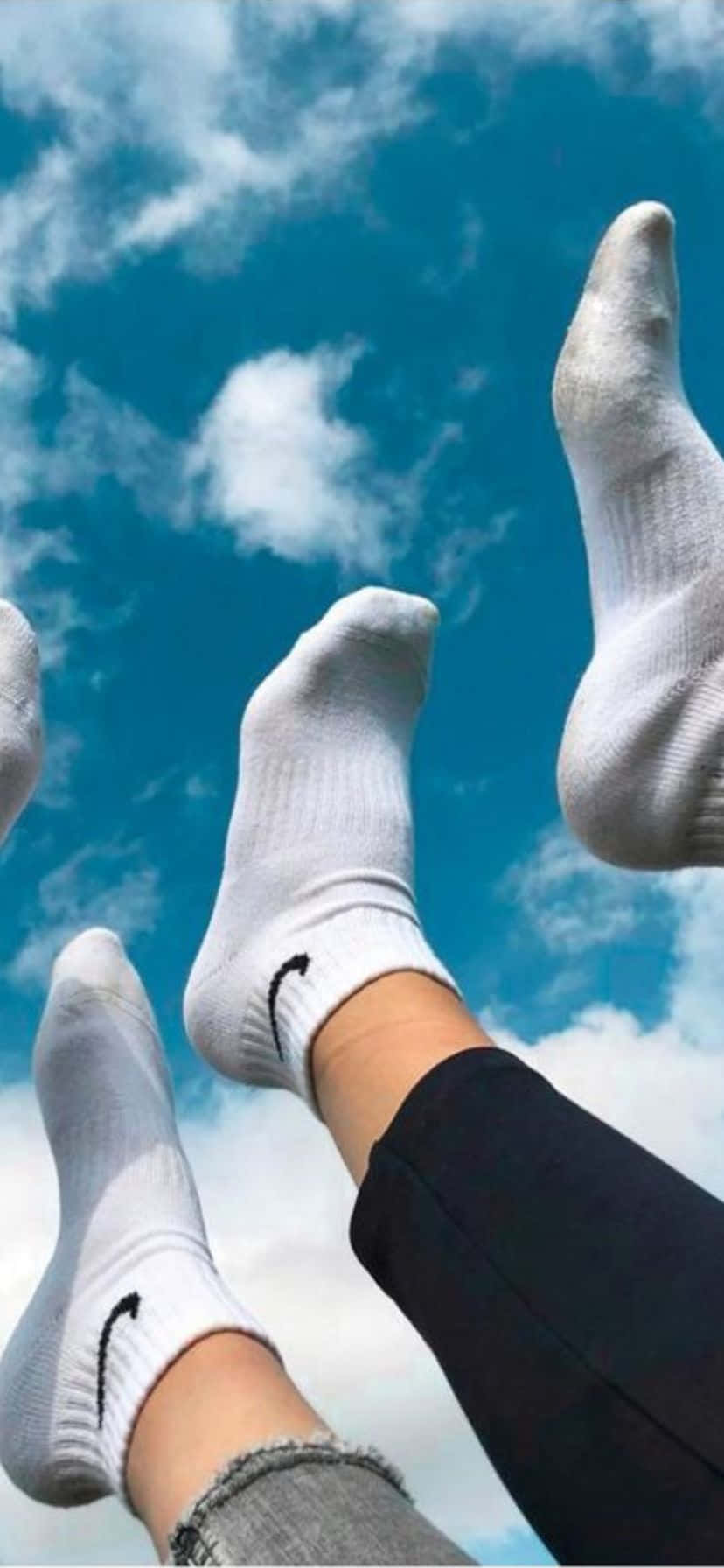 white Nike socks, vibrant blue sky, fluffy clouds, HD Phone Wallpaper