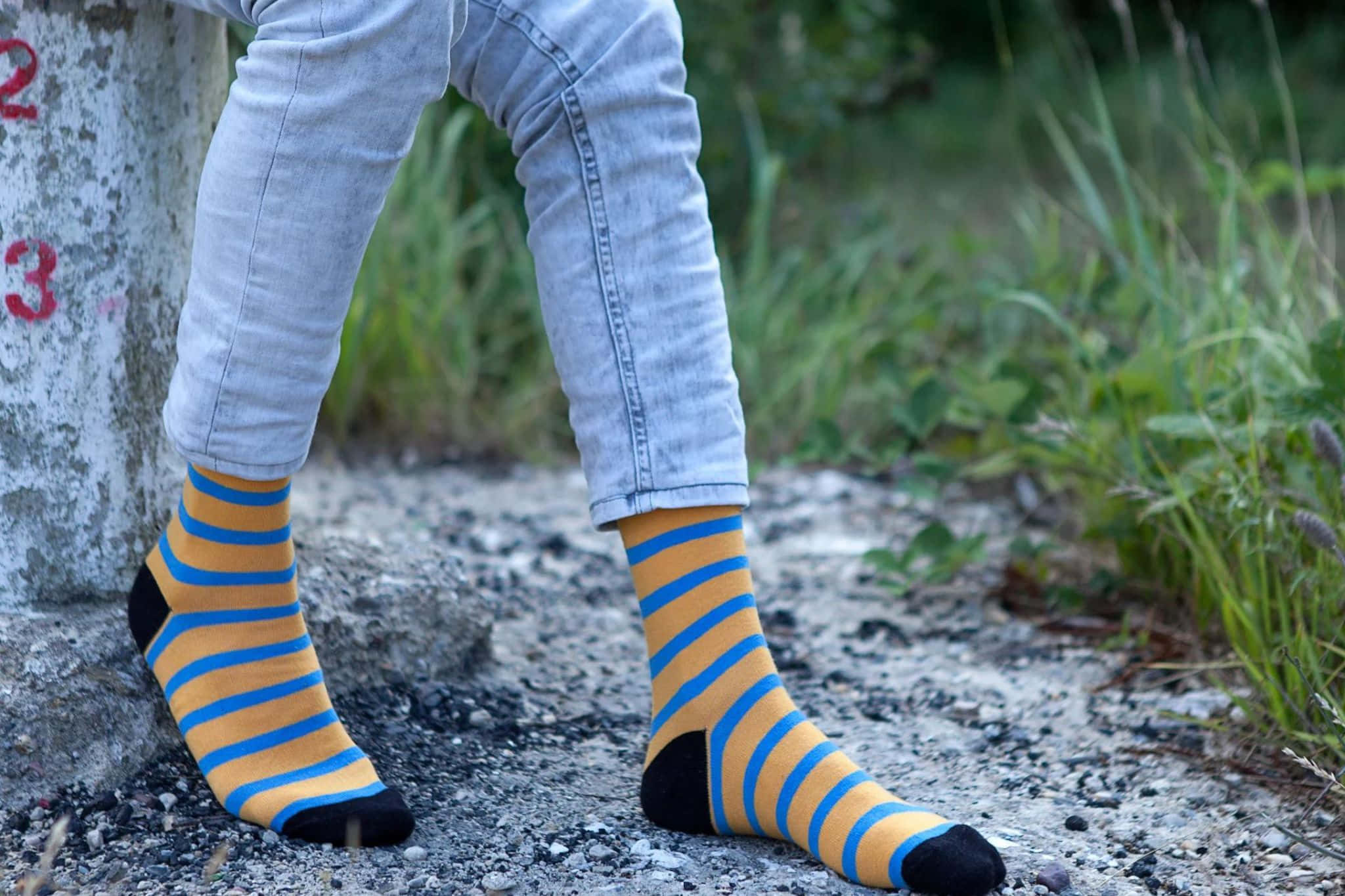 striped socks, light jeans, bold yellow blue striped socks, Full HD Desktop Wallpaper