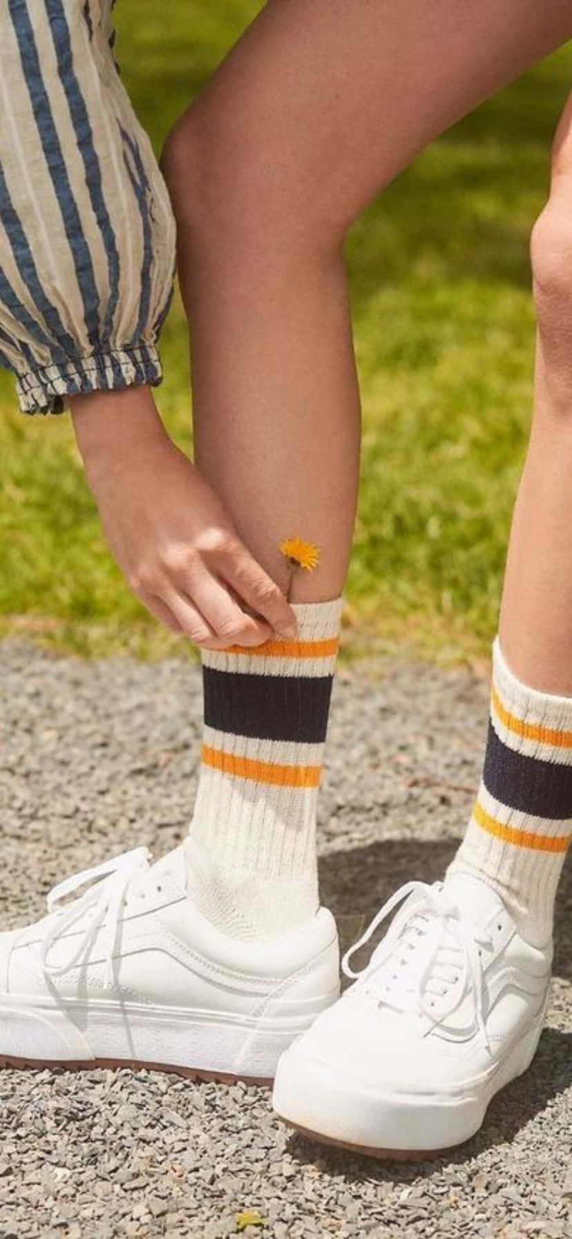 striped socks, white sneakers, sunlit grassy backdrop, HD Phone Wallpaper