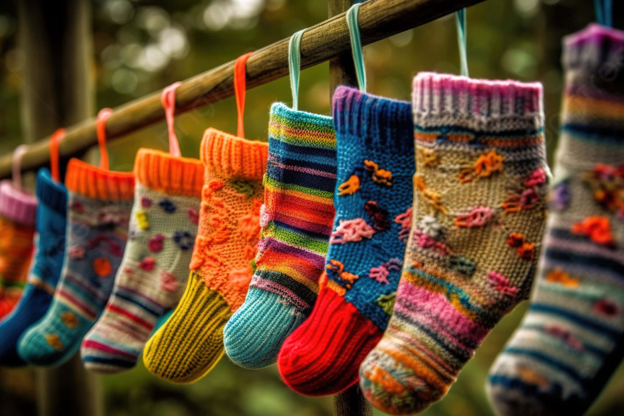 colorful socks, hand-knitted socks, floral and striped patterns, Full HD Desktop Wallpaper