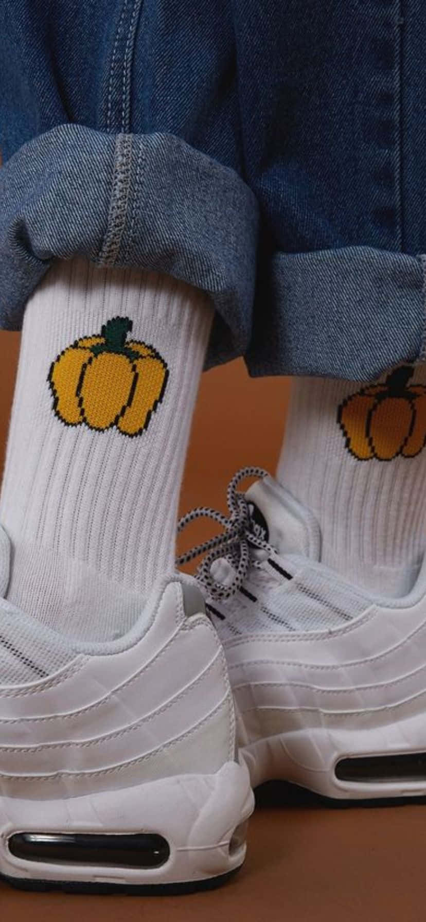 pumpkin socks, denim cuffs, white sneakers, HD Phone Wallpaper