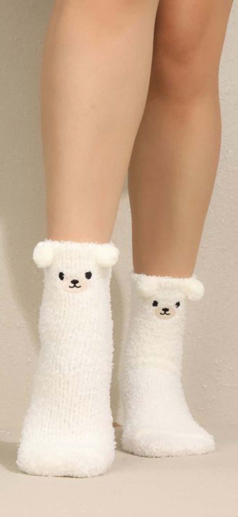 cute bear faces, soft white fuzzy socks, plain beige background, HD Phone Wallpaper