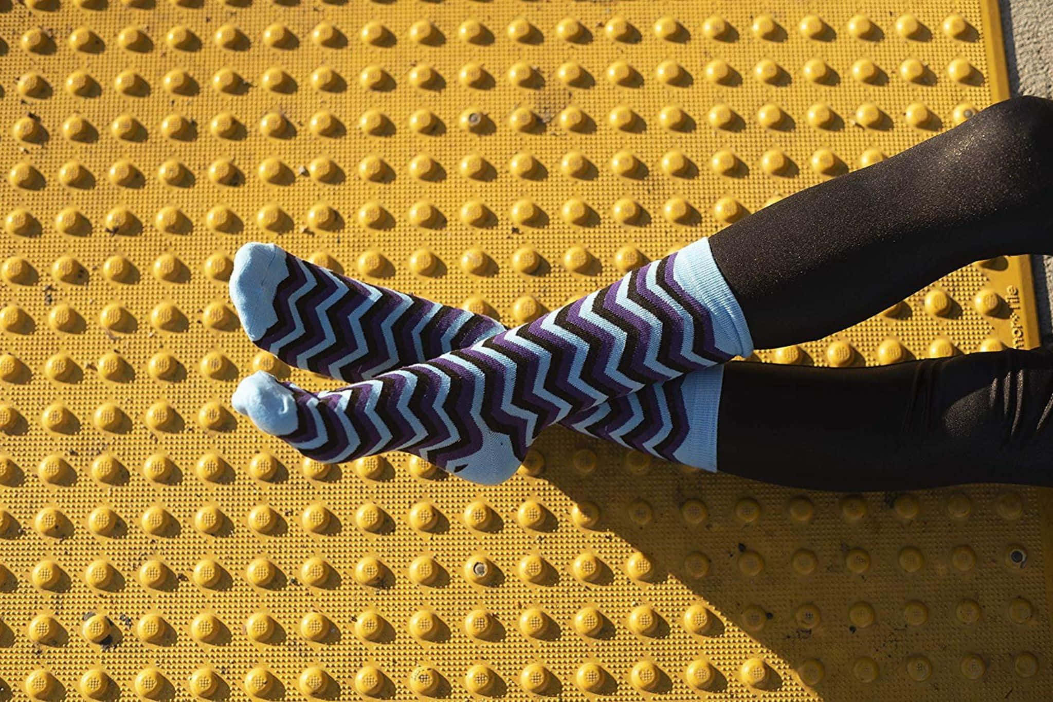 Colorful Striped Sockson, yellow textured surface, zigzag patterned socks, Full HD Desktop Wallpaper