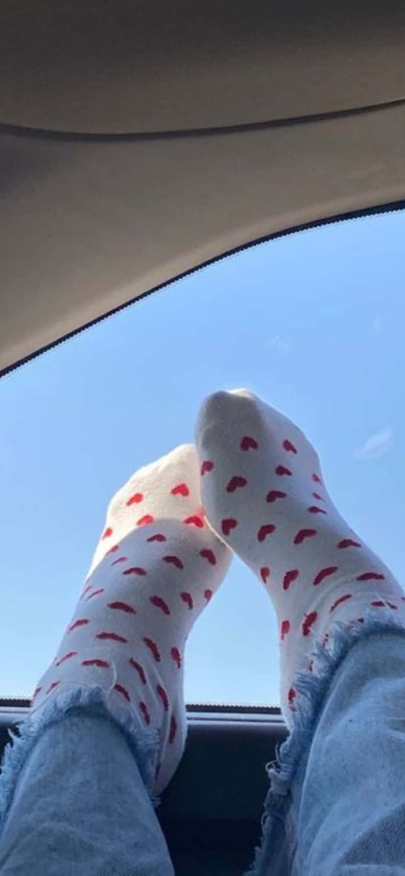 heart-patterned socks, car window, clear blue sky, HD Phone Wallpaper