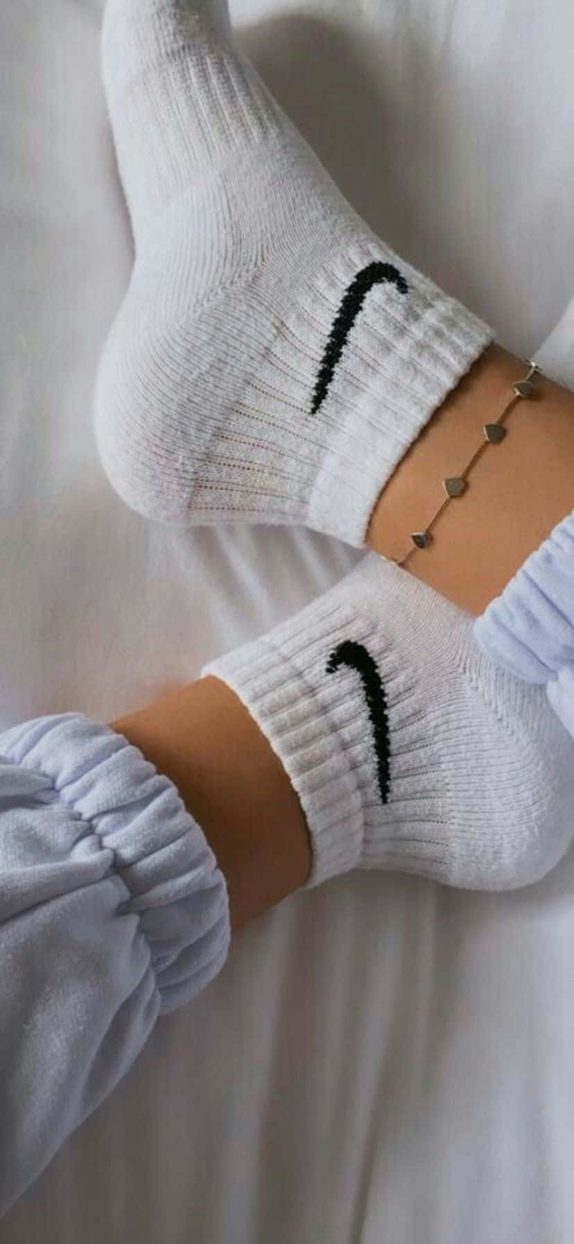 white Nike socks, soft white bed, delicate silver anklet, HD Phone Wallpaper