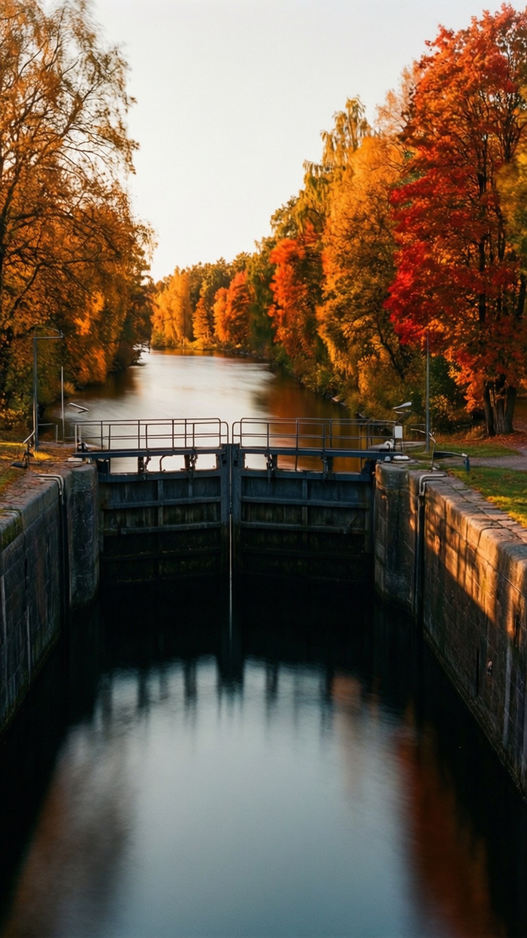 Södertälje, canal lock, autumn colors, Full HD Phone Wallpaper