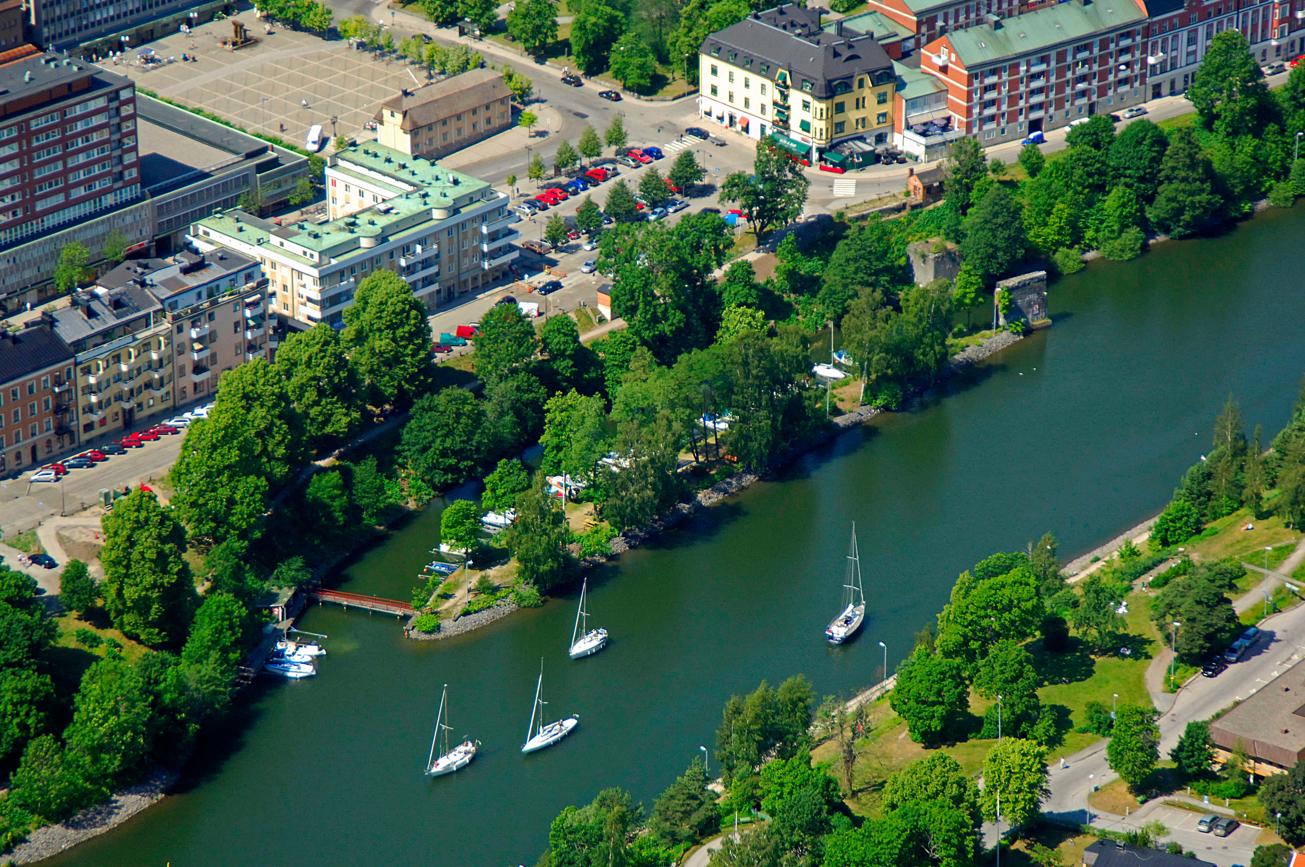 Södertälje, aerial view, winding river, 4K Desktop Wallpaper