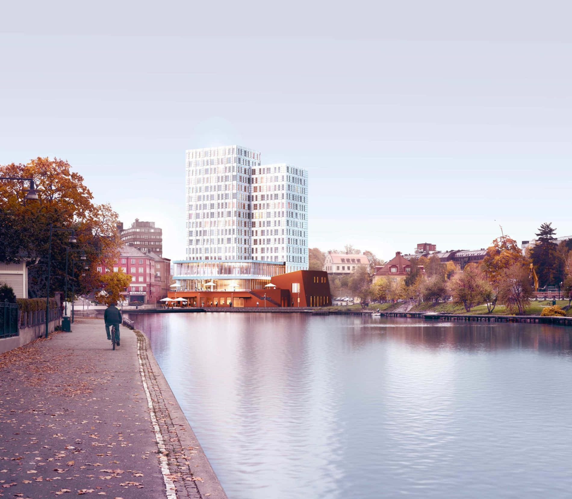 Södertälje, waterfront, modern glass towers, HD Desktop Wallpaper