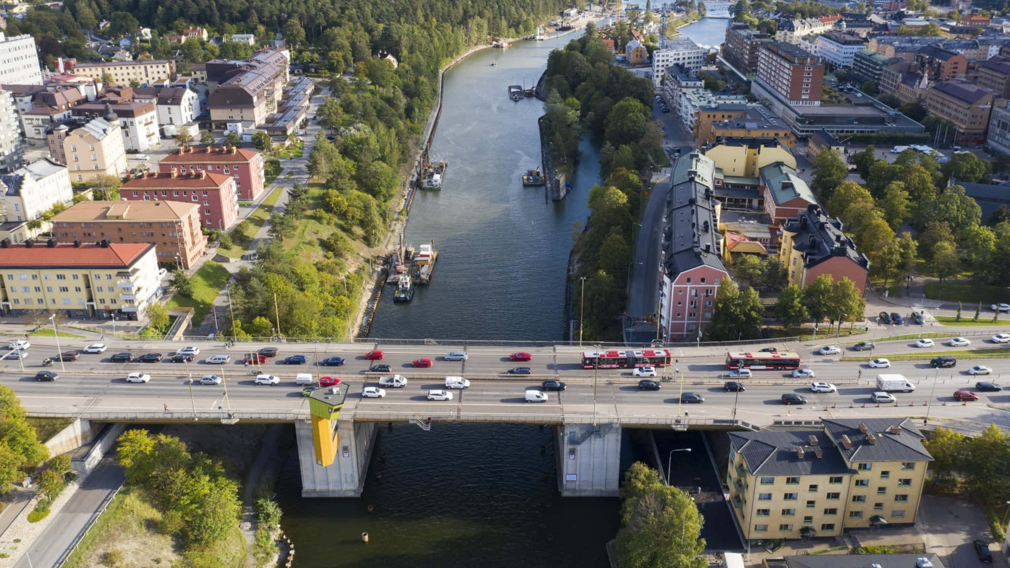 Södertälje, aerial view, bridge, Full HD Desktop Wallpaper