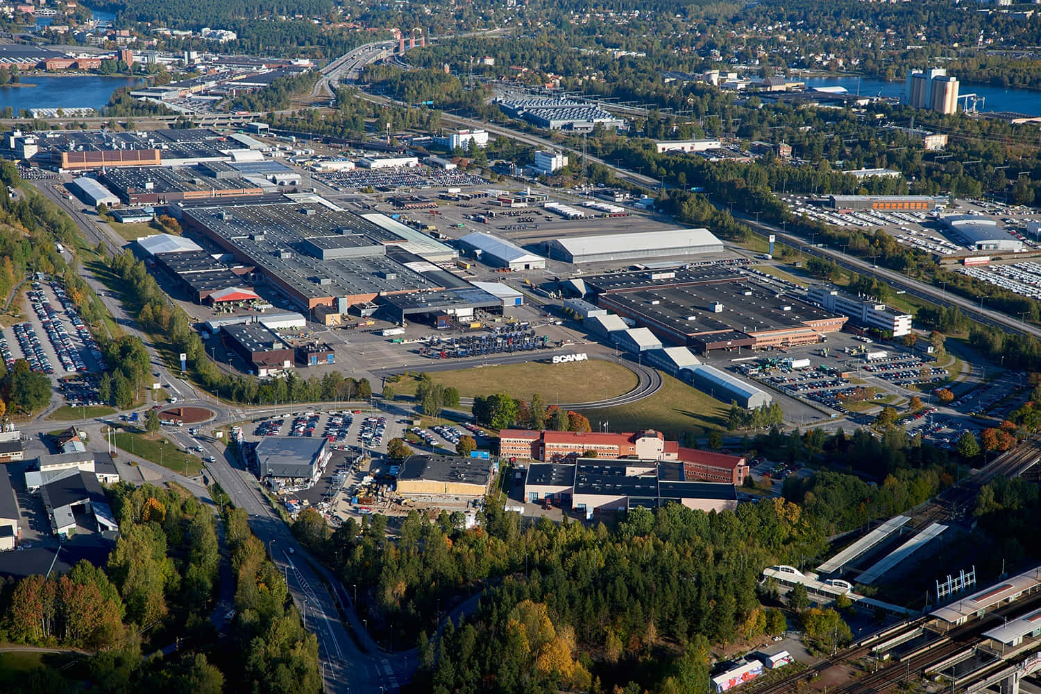 Södertälje, industrial area, aerial view, HD Desktop Wallpaper