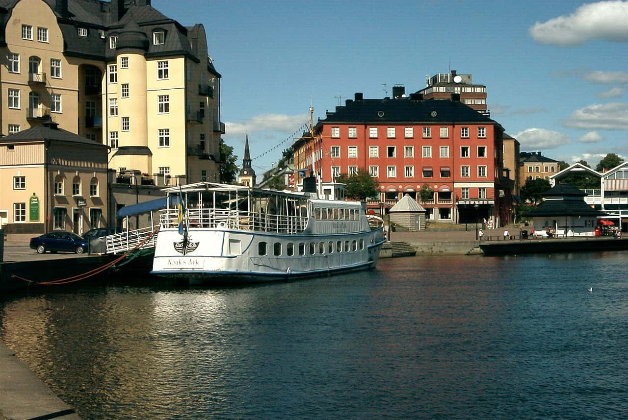 Södertälje, waterfront, riverboat, HD Desktop Wallpaper
