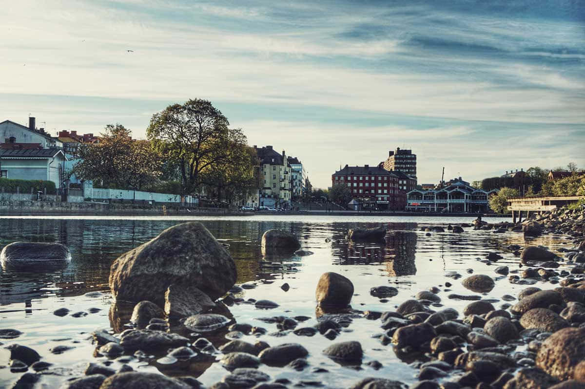 Södertälje, waterfront view, riverbank, SD Desktop Wallpaper