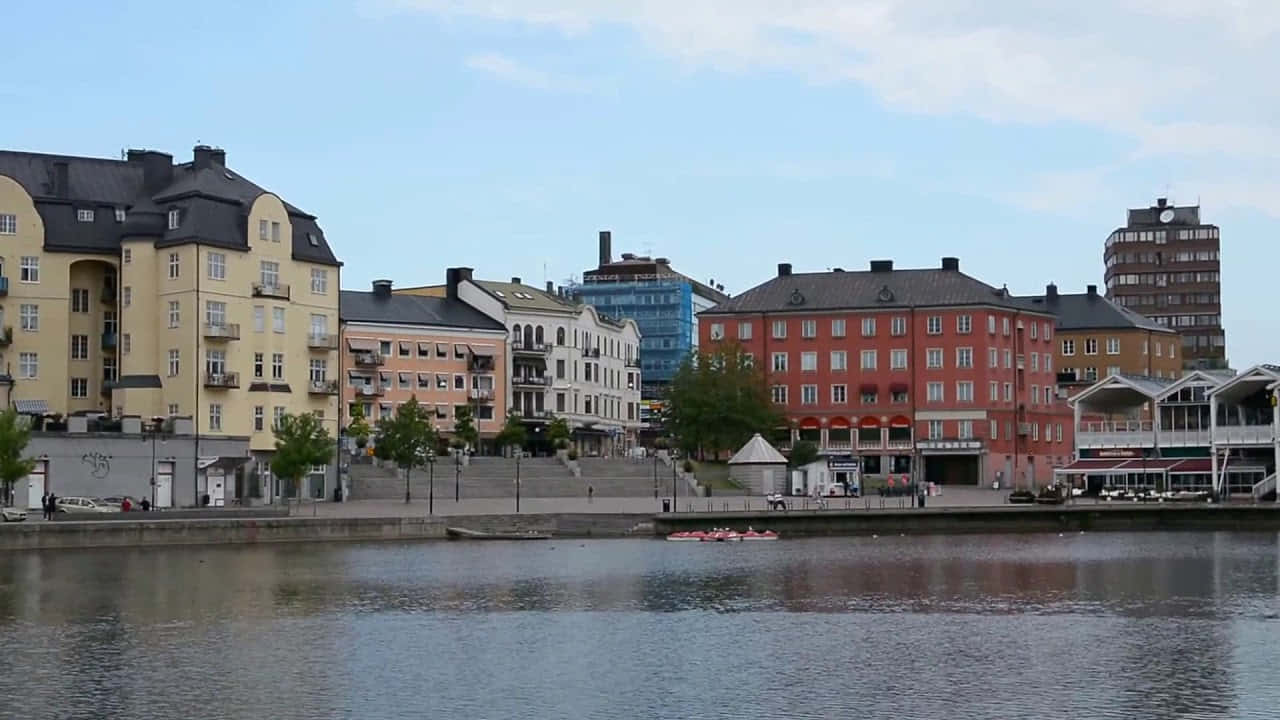 Södertälje, waterfront buildings, river, HD Desktop Wallpaper