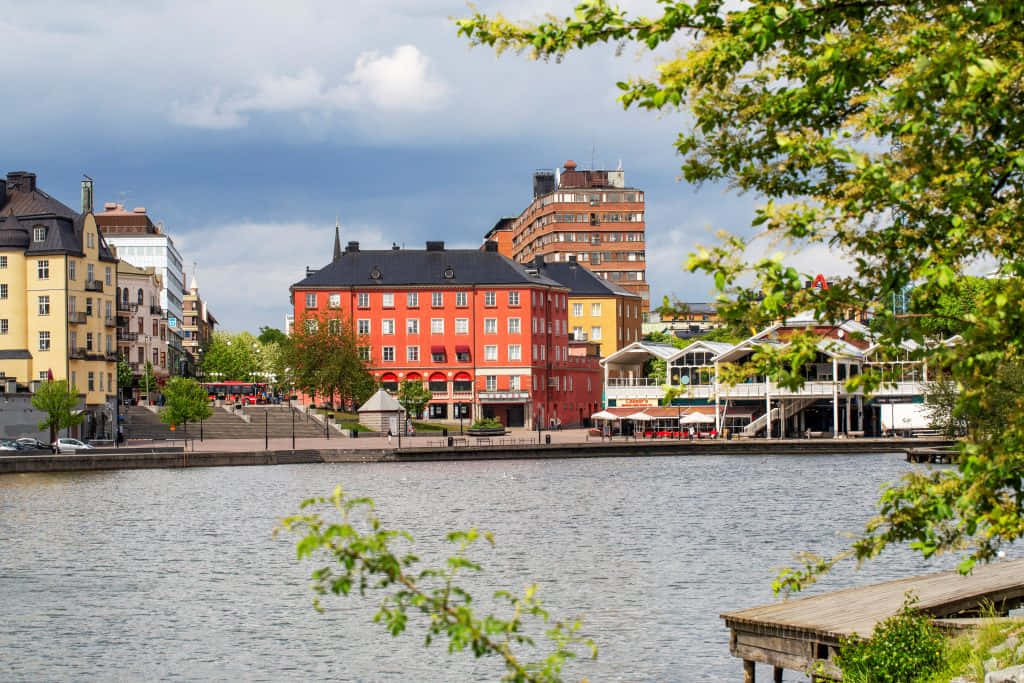 Södertälje, waterfront view, riverfront, SD Desktop Wallpaper