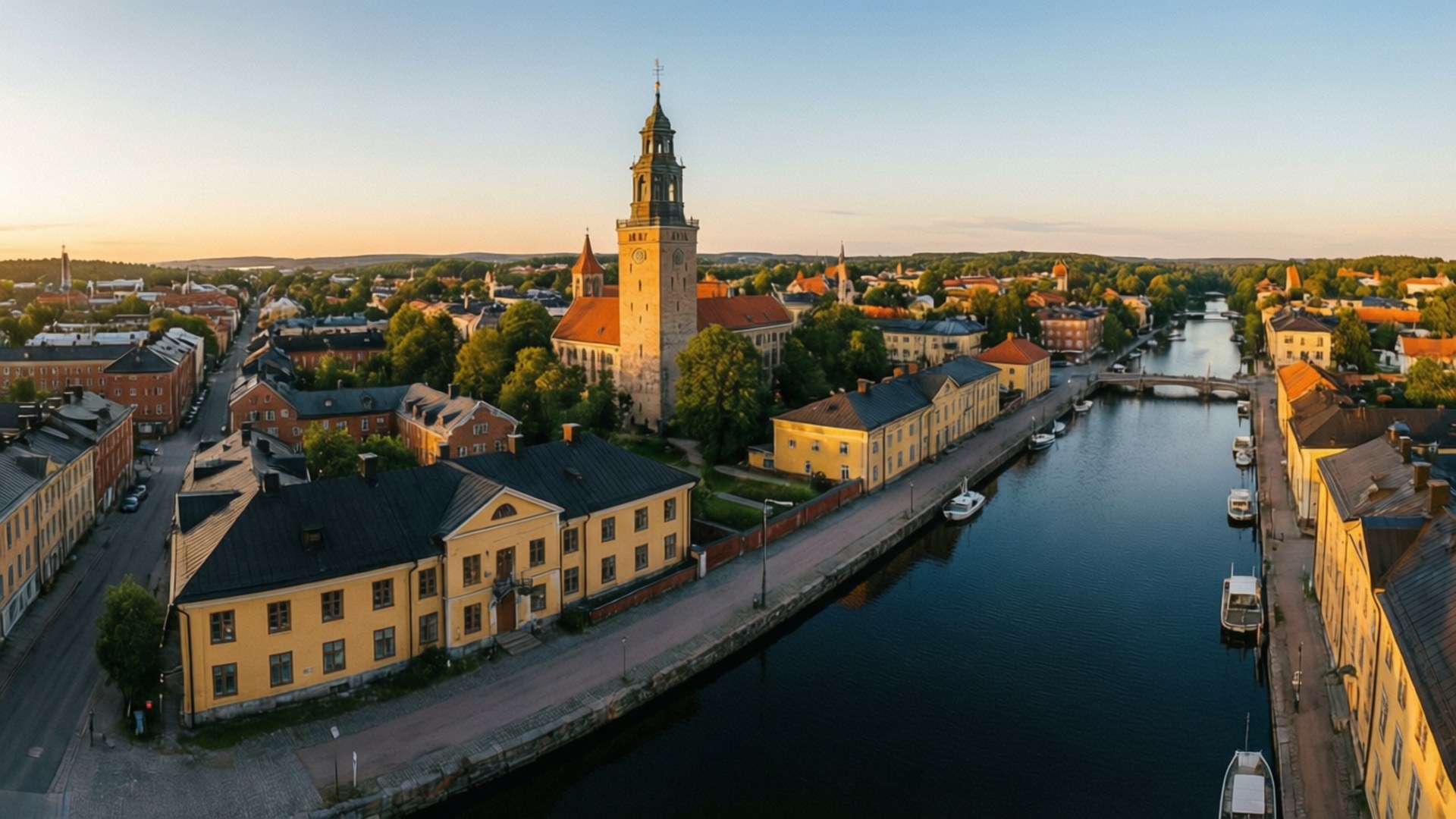 Södertälje, City Sunset, golden hour, Full HD Desktop Wallpaper