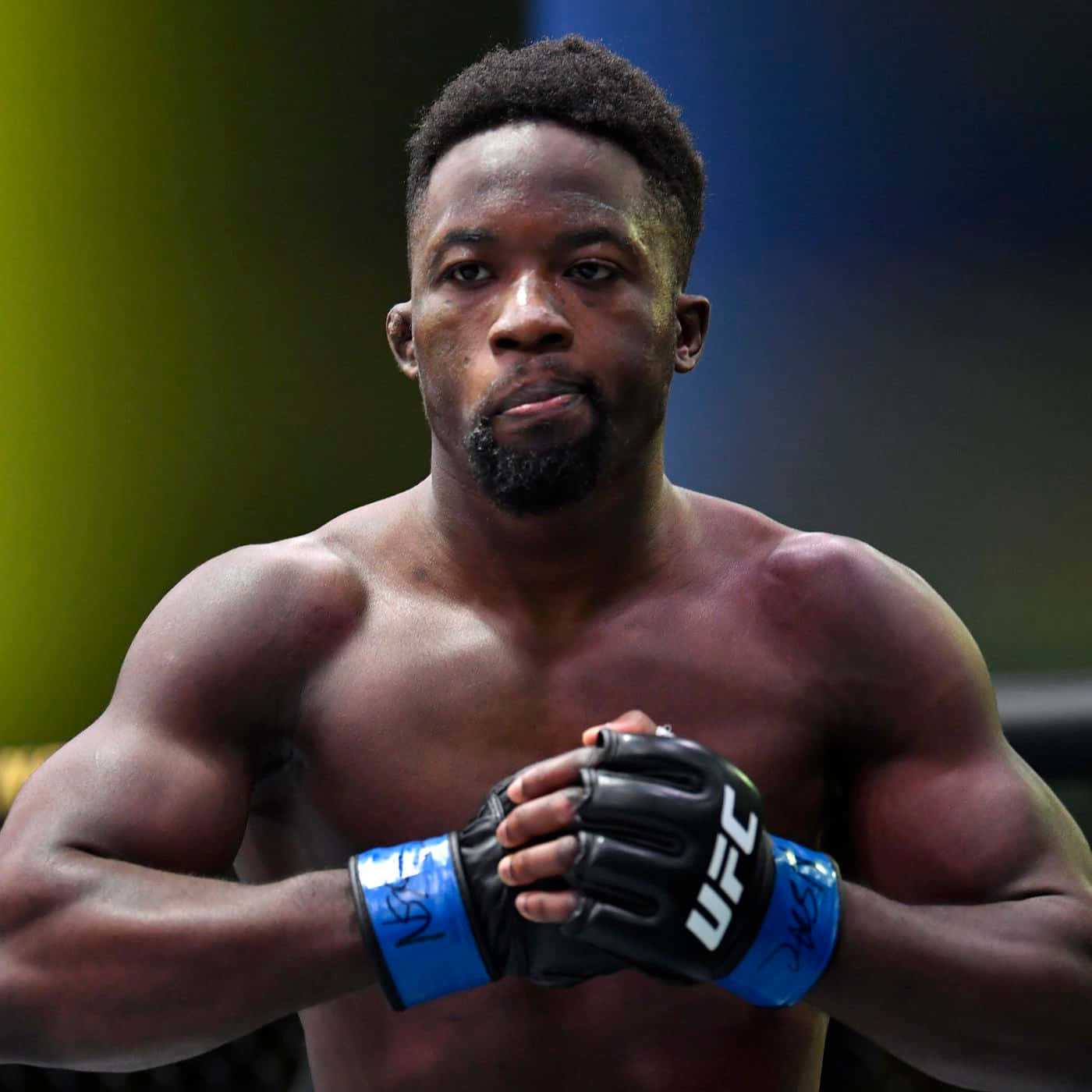 Sodiq Yusuff, blue and black UFC gloves, brightly lit arena, HD Desktop Wallpaper