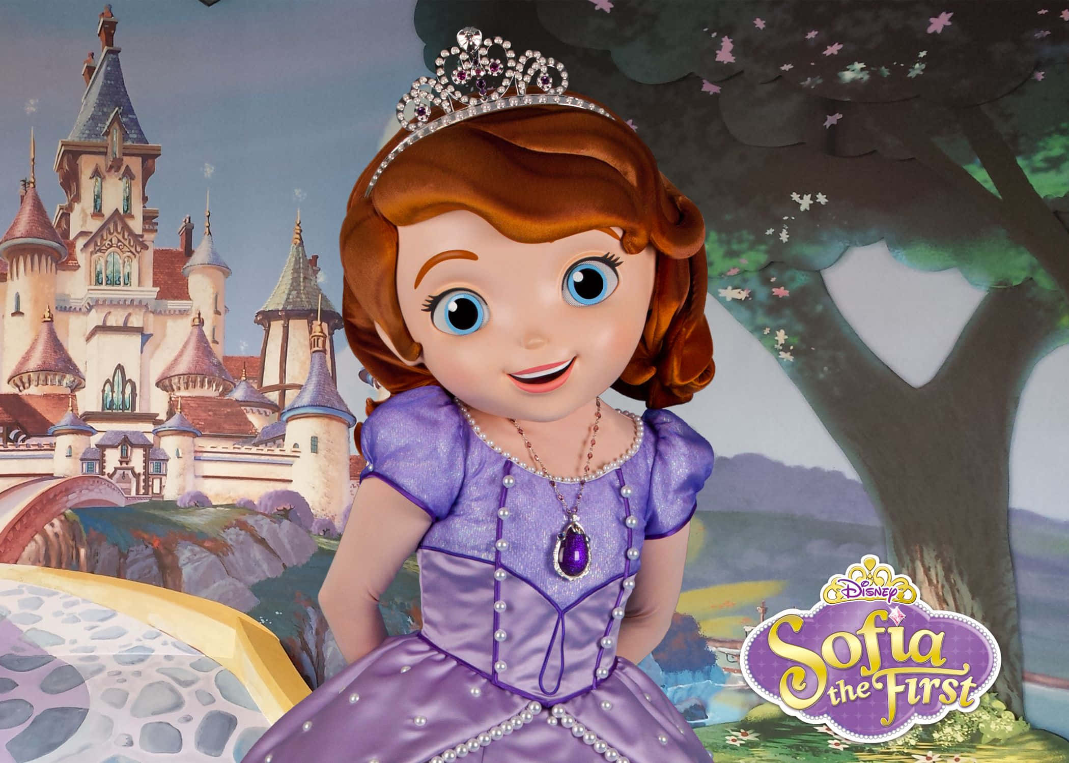 Sofia The First, purple gown, tiara, Full HD Desktop Wallpaper