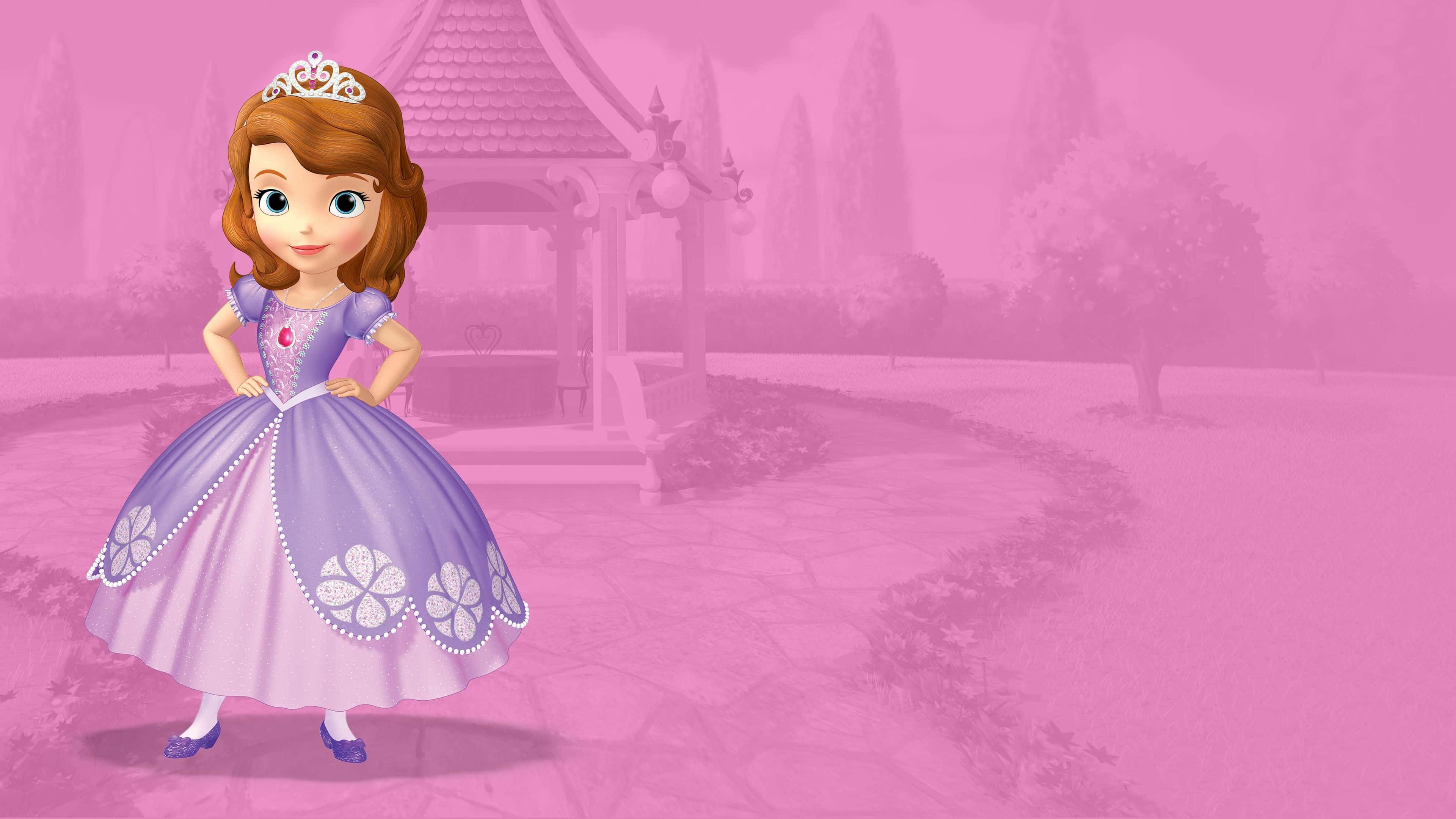 Sofia The First, purple gown, pink-hued garden, 4K Desktop Wallpaper