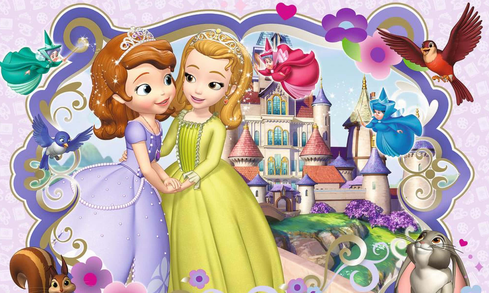 Sofia the First, whimsical castle, floating fairies, Full HD Desktop Wallpaper