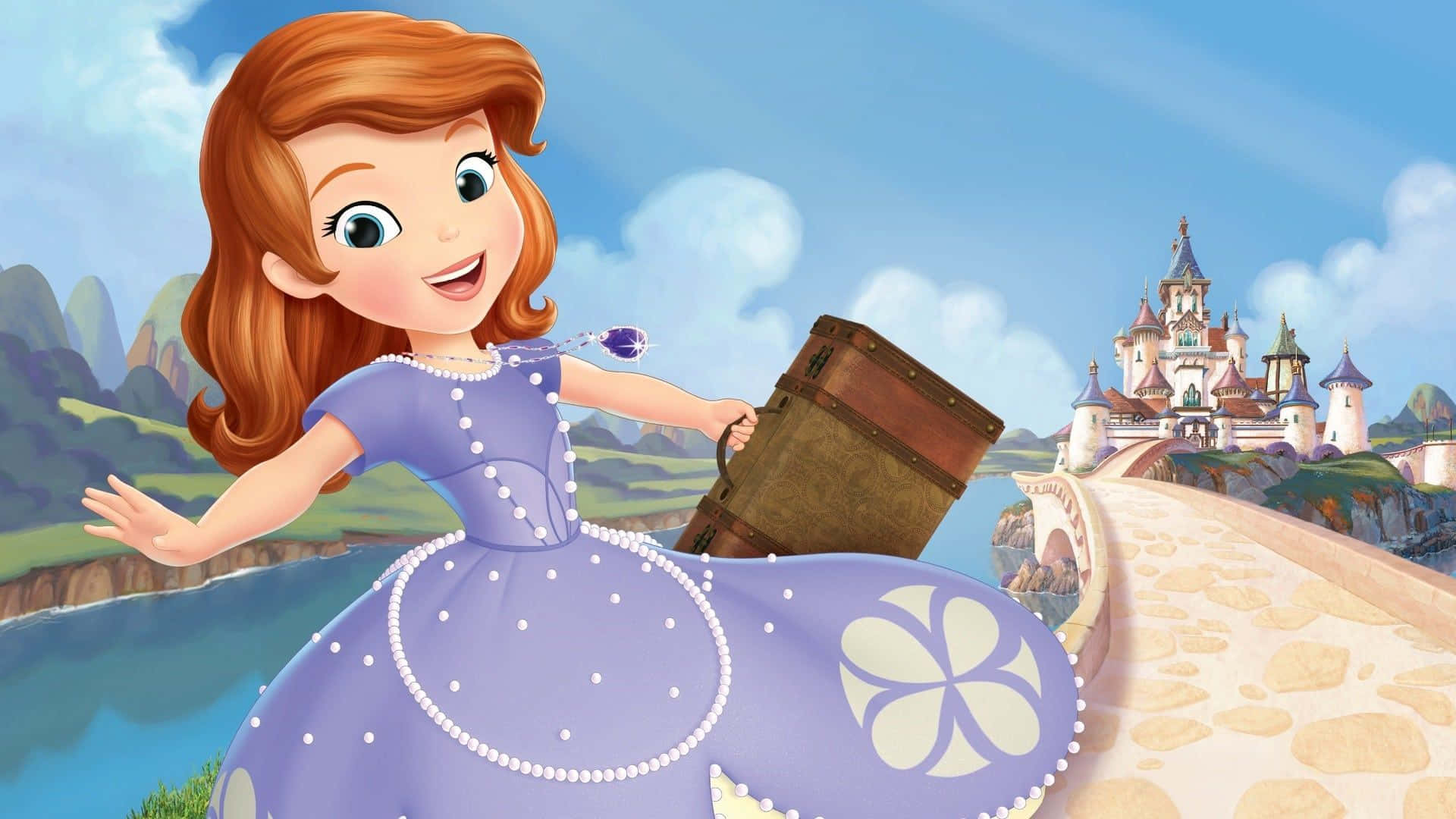 Sofia The First, purple dress, stone path, Full HD Desktop Wallpaper