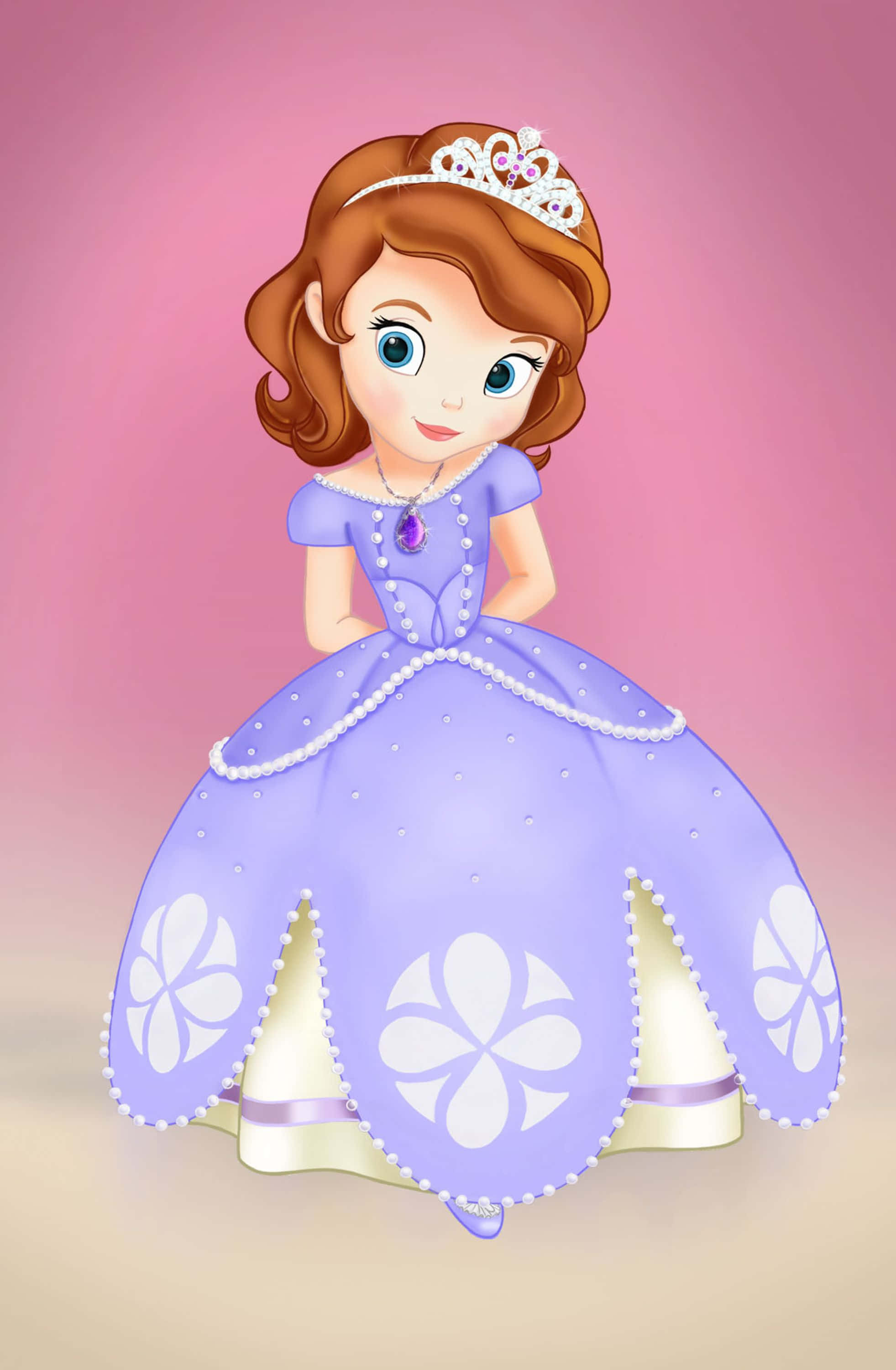 Sofia The First, purple gown, white floral patterns, 2K Phone Wallpaper