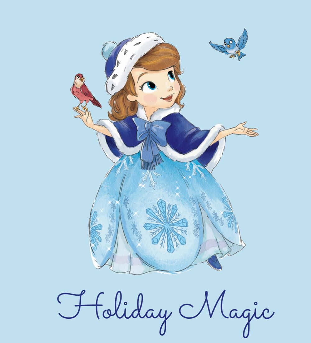 Sofia The First, blue snowflake dress, winter hat, SD Phone Wallpaper