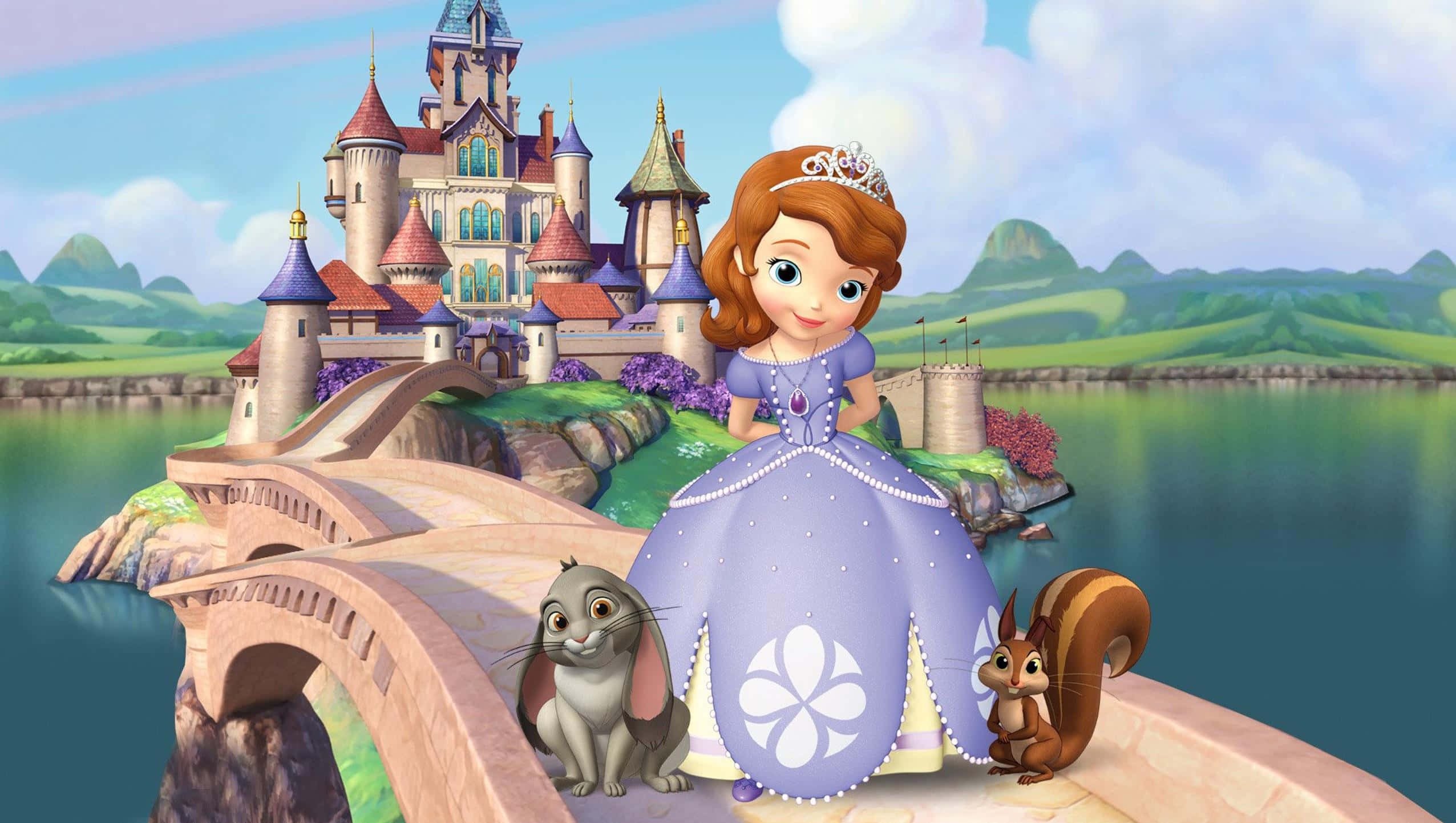 Sofia The First, purple gown, stone bridge, Full HD Desktop Wallpaper