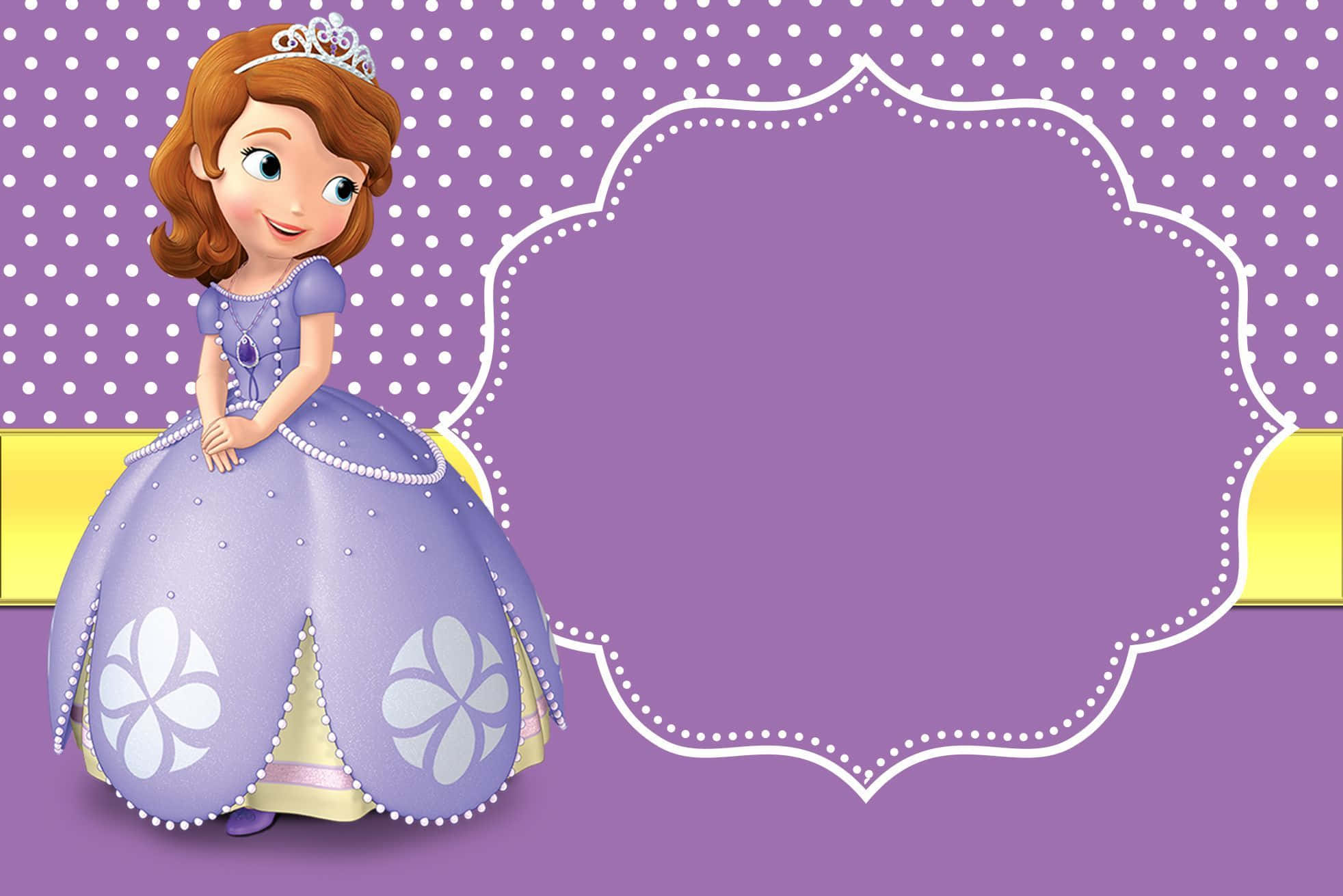 Sofia The First, purple gown, white floral patterns, Full HD Desktop Wallpaper