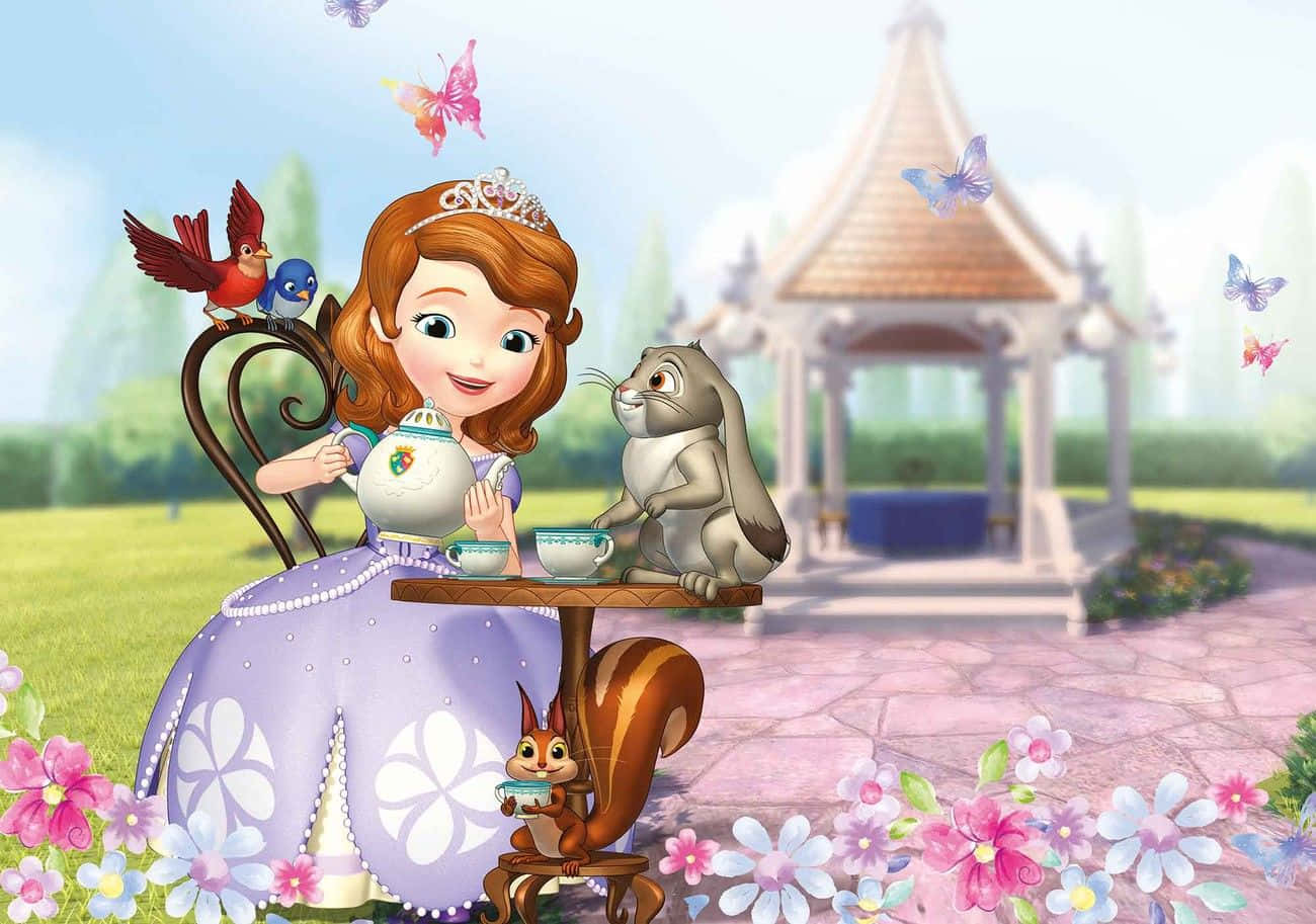 Sofia The First, whimsical garden tea party, rabbit squirrel, HD Desktop Wallpaper