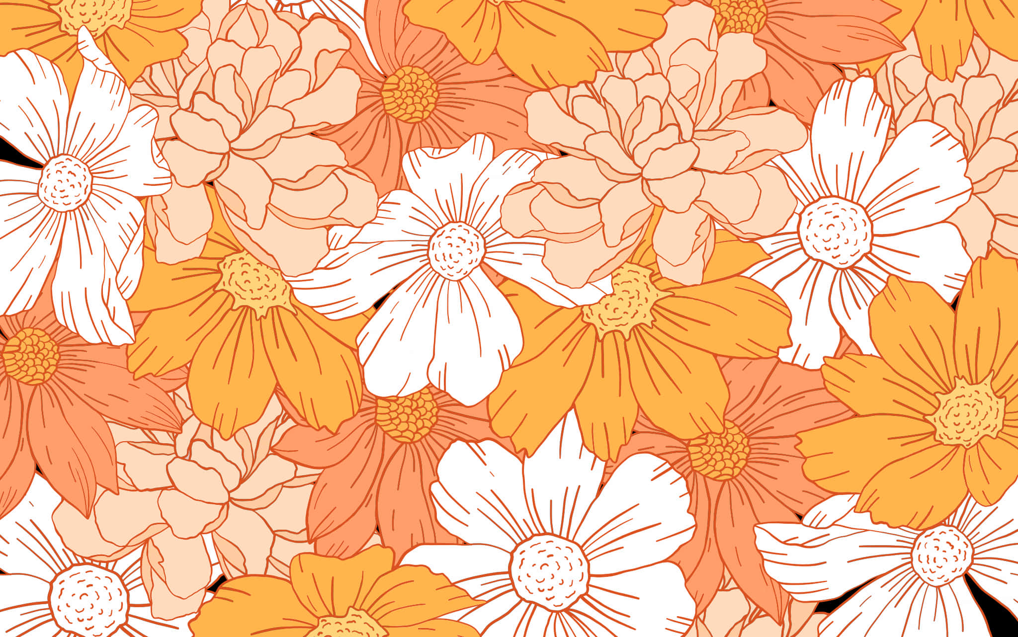 soft aesthetic computer, vibrant orange, white flowers, Full HD Desktop Wallpaper