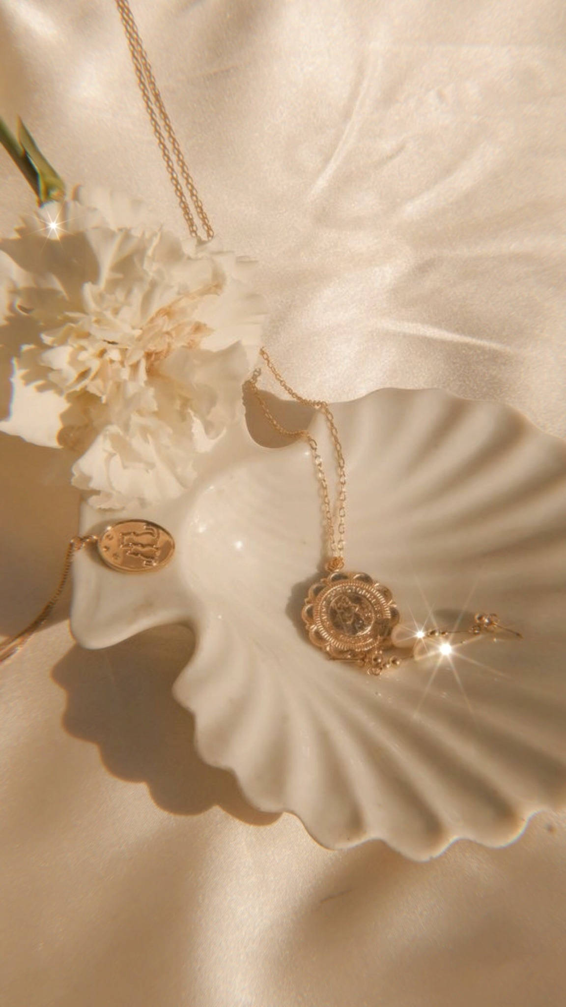 light academia aesthetic jewelry, golden necklaces, ornate pendants, Full HD Phone Wallpaper