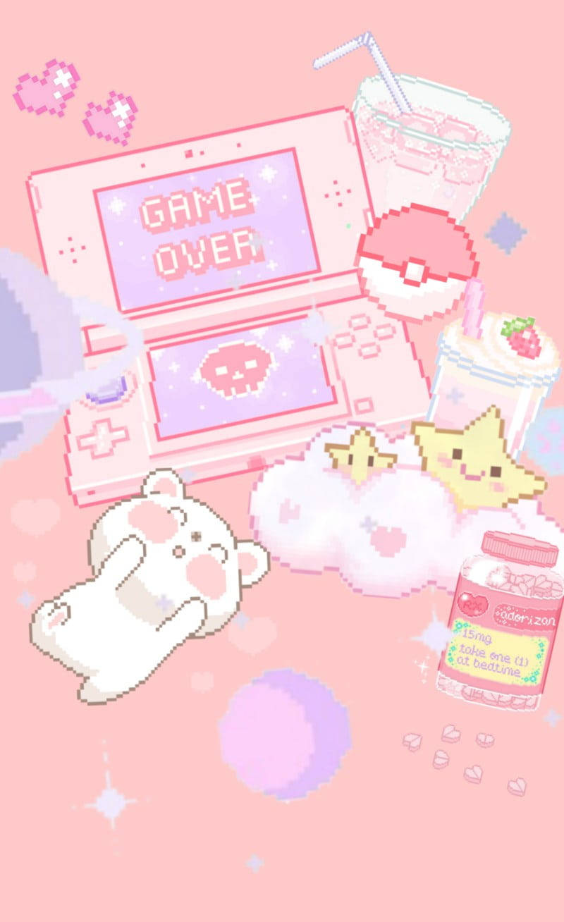 Soft Aesthetic, pink gaming console, game over, HD Phone Wallpaper